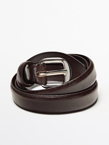 Leather belt with arched buckle — BROWN 5