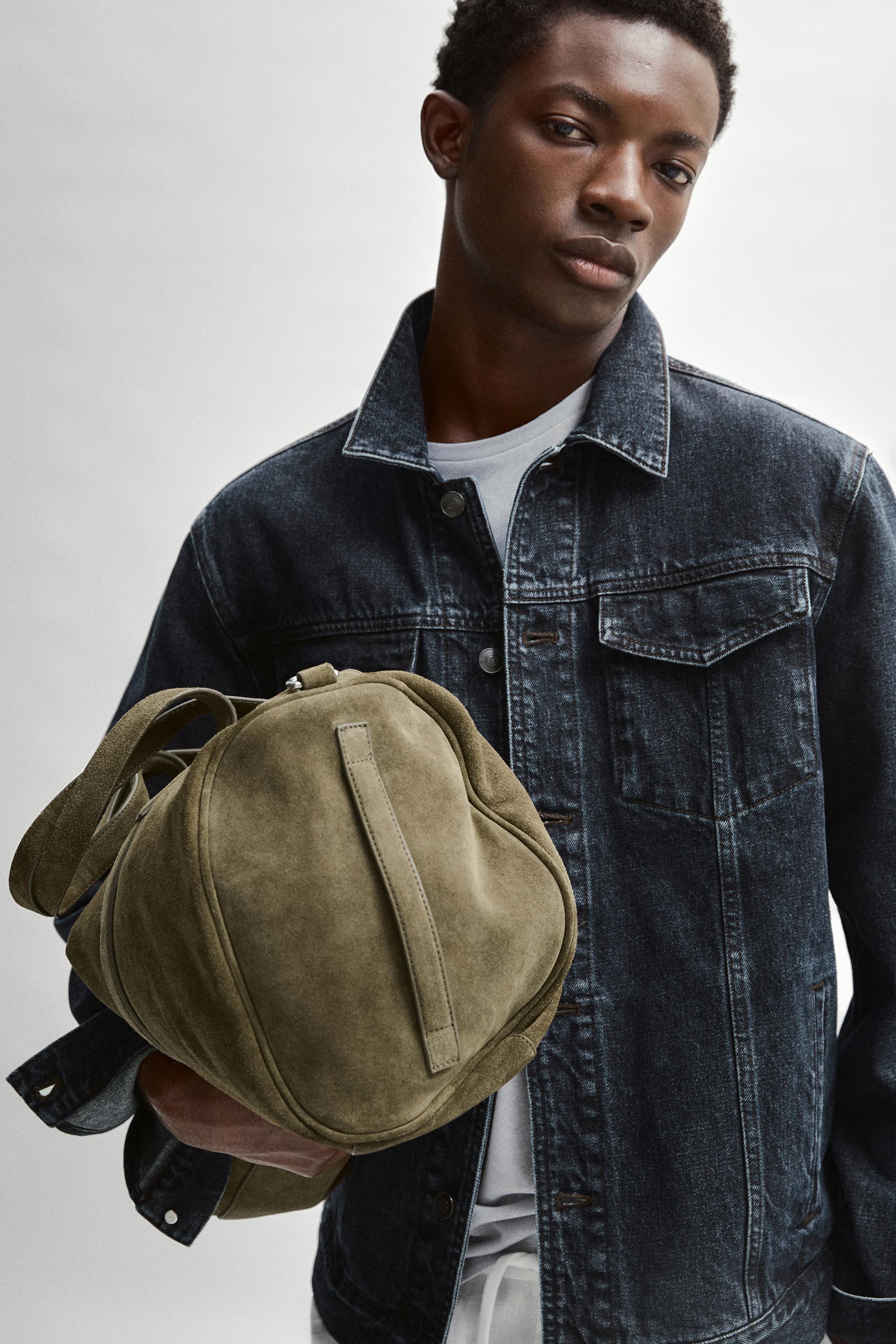 Suede leather travel bag — KHAKI