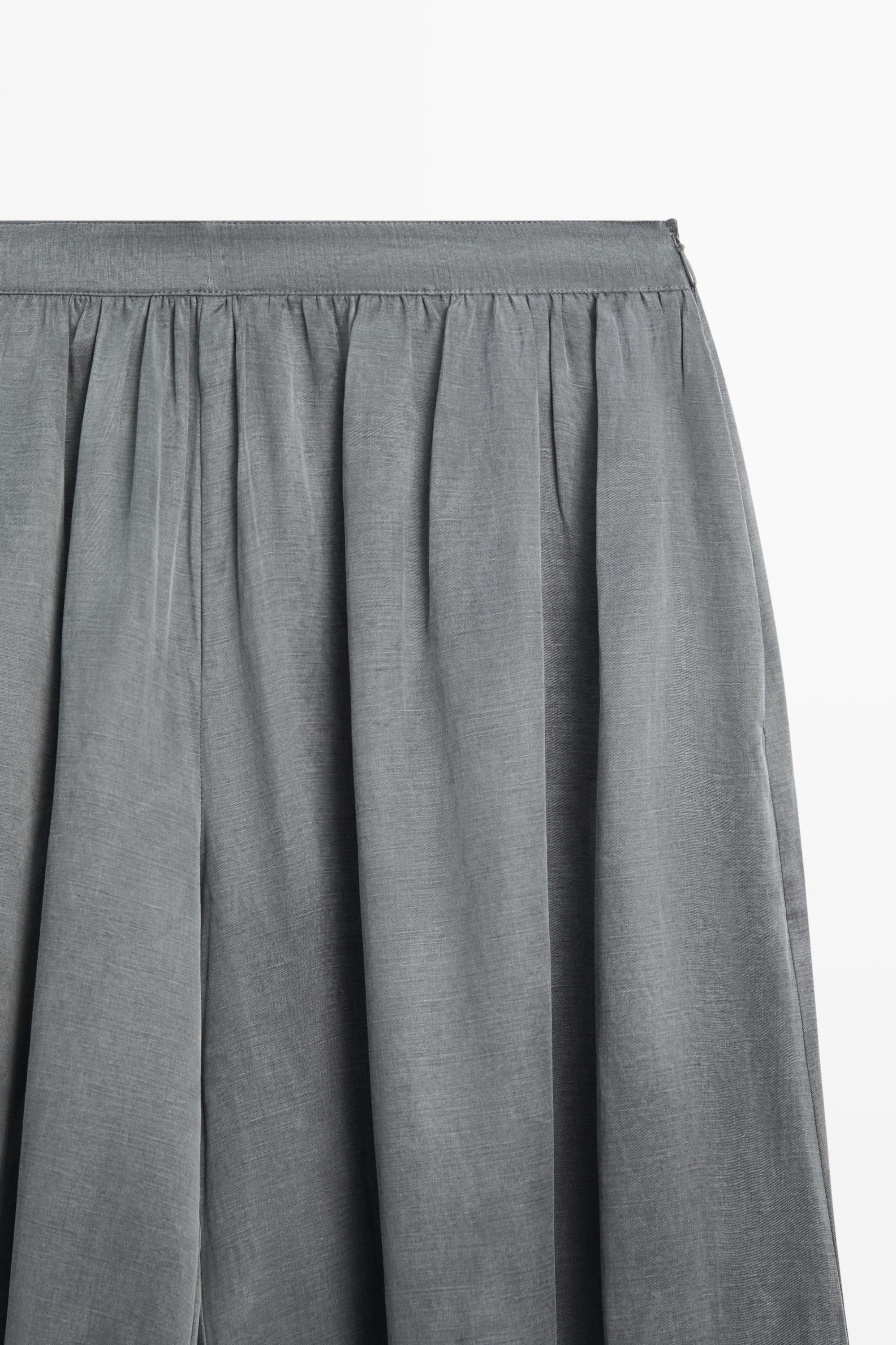 Pleated balloon fit linen blend trousers — GREY BLUE