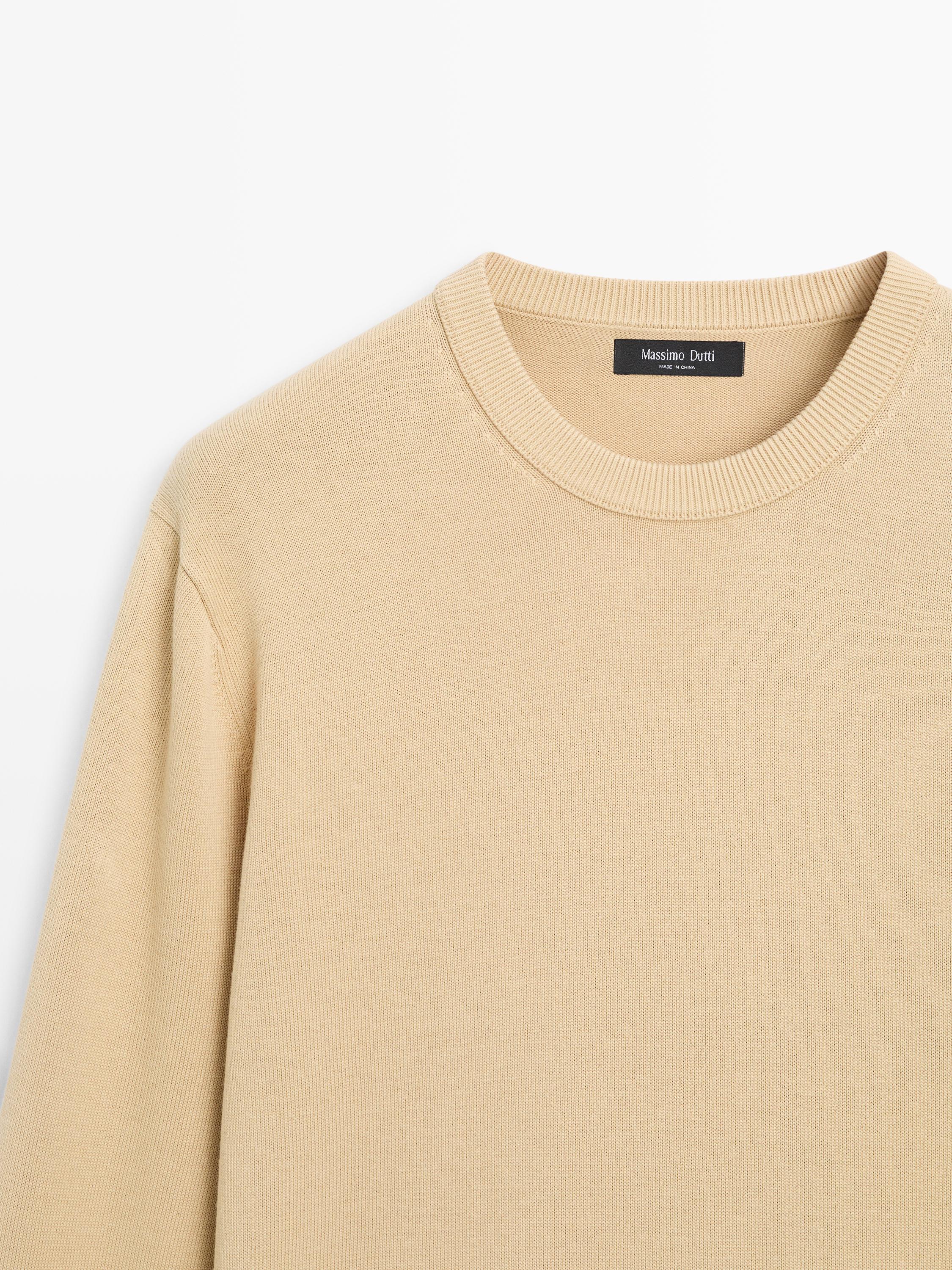 Cotton blend knit sweater — Sand beige