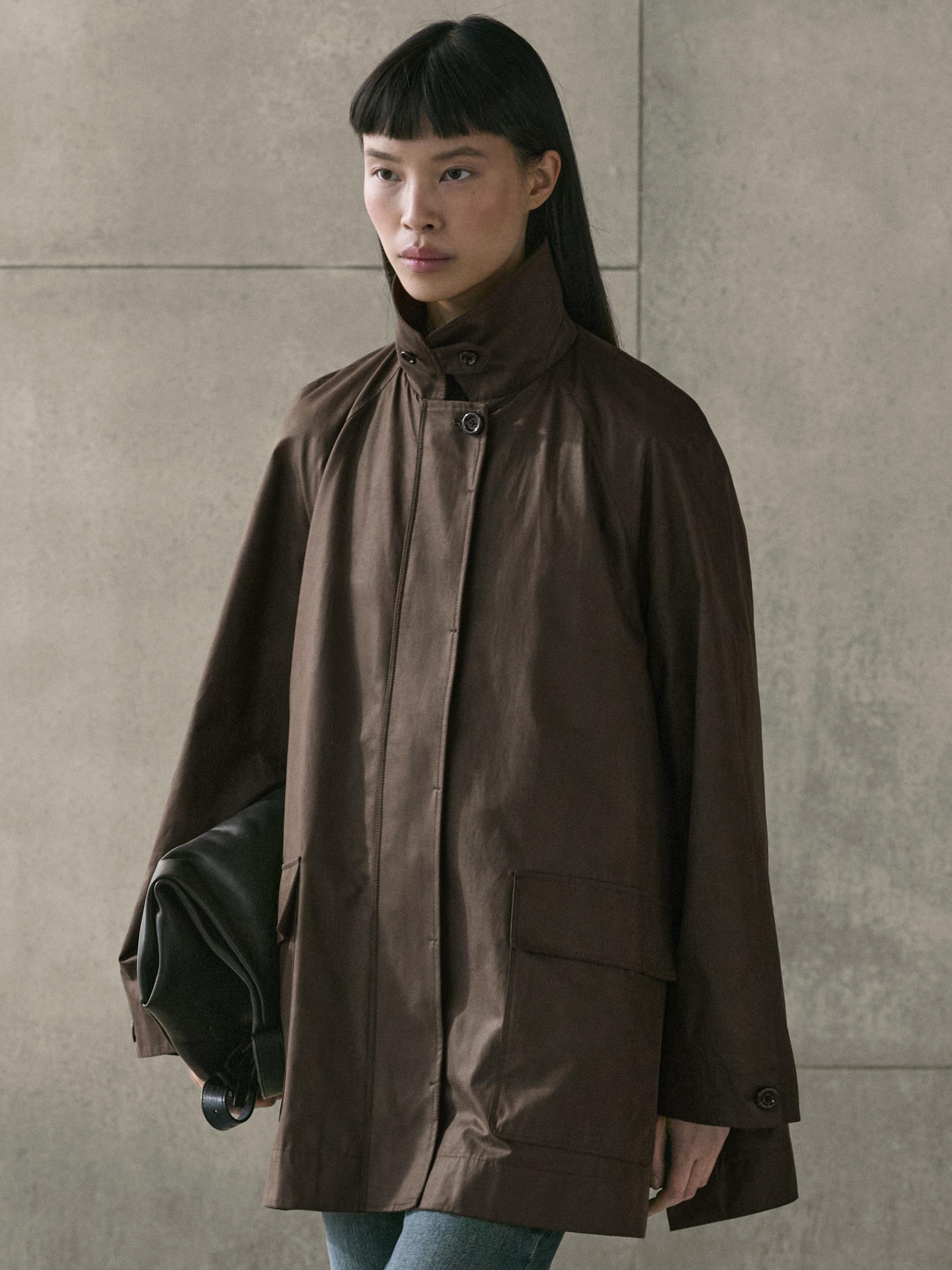 Long parka with pocket details — MOLE BROWN