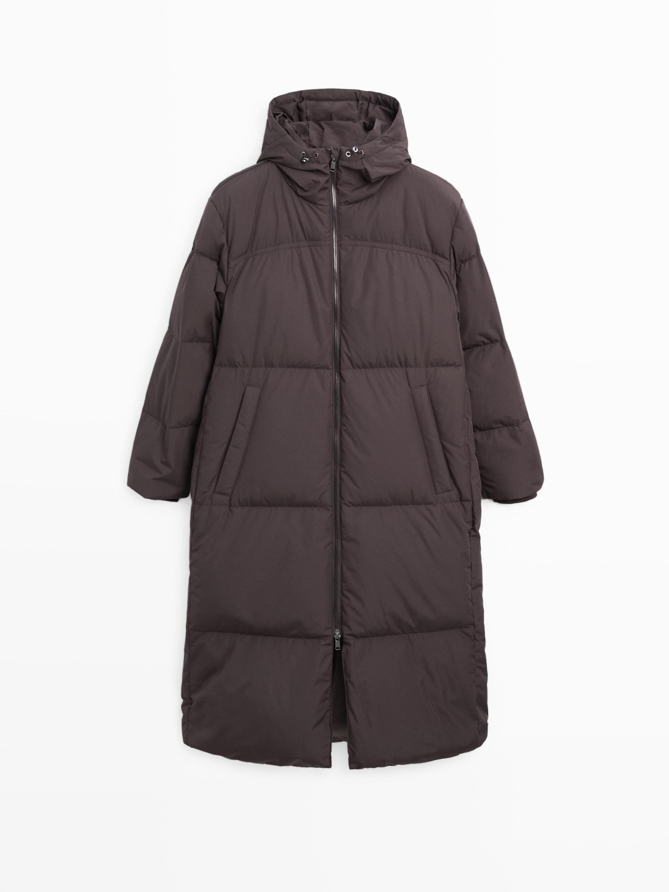 Veste longue matelassée capuche hydrofuge