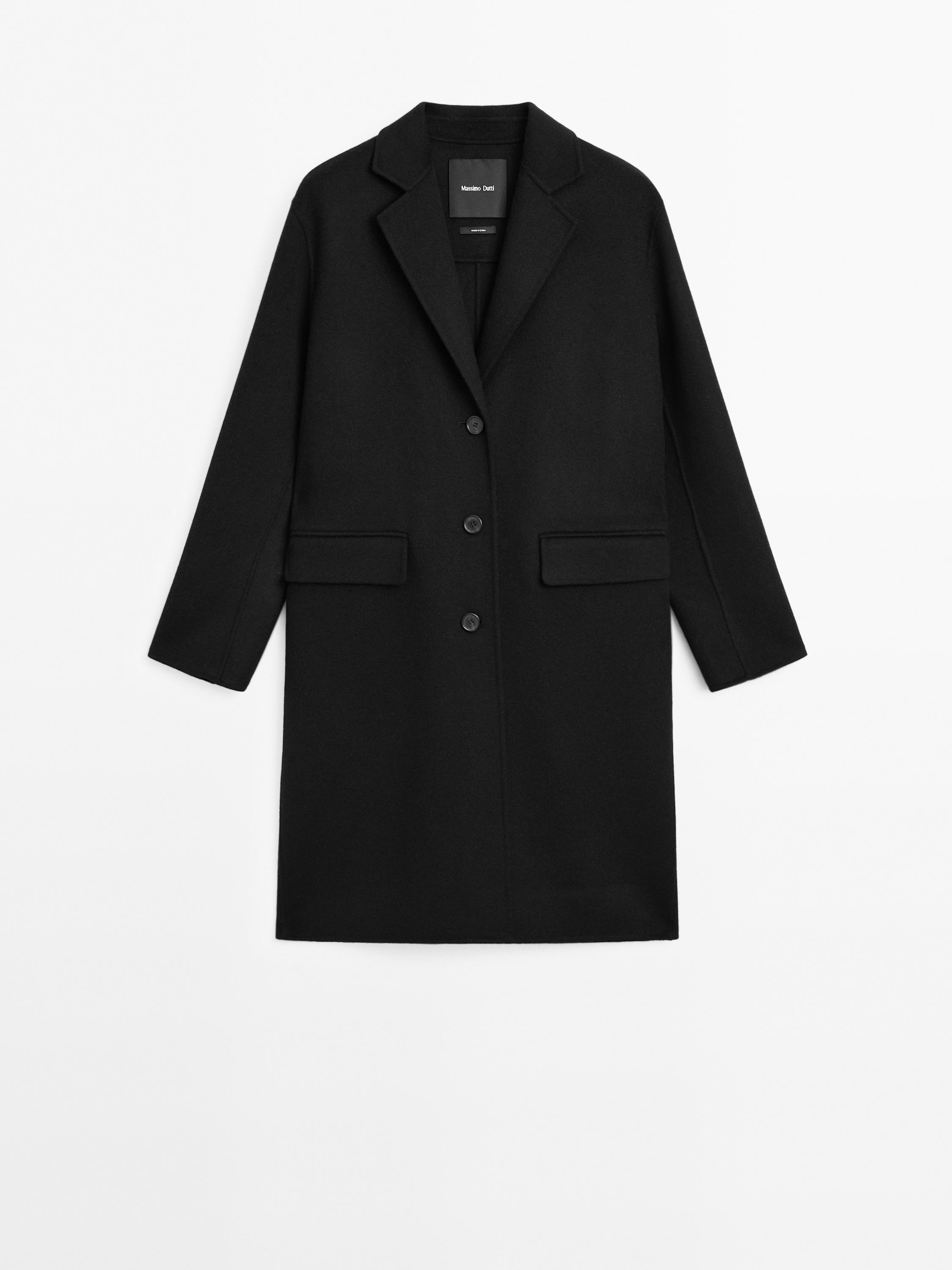 Massimo Dutti Black Coat Wool Blend Long Black Wool Coats For