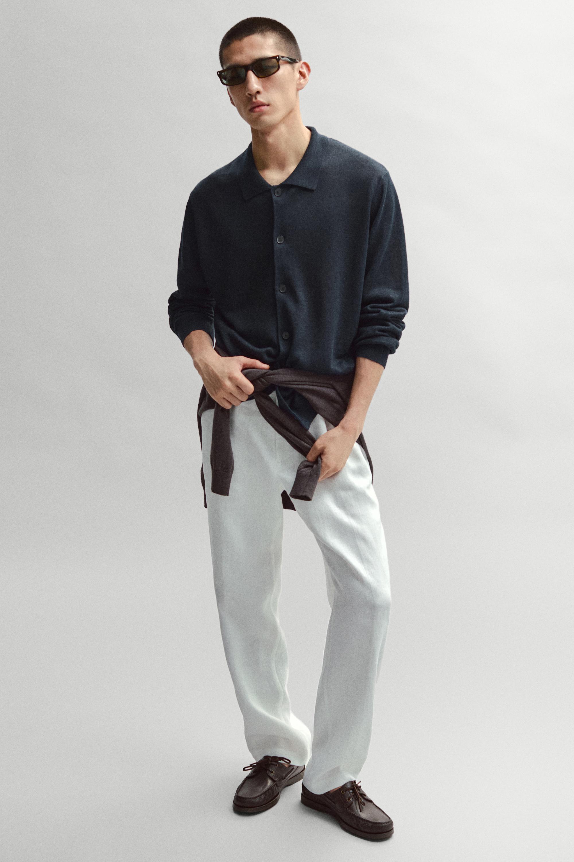 Tapered fit keten pantolon