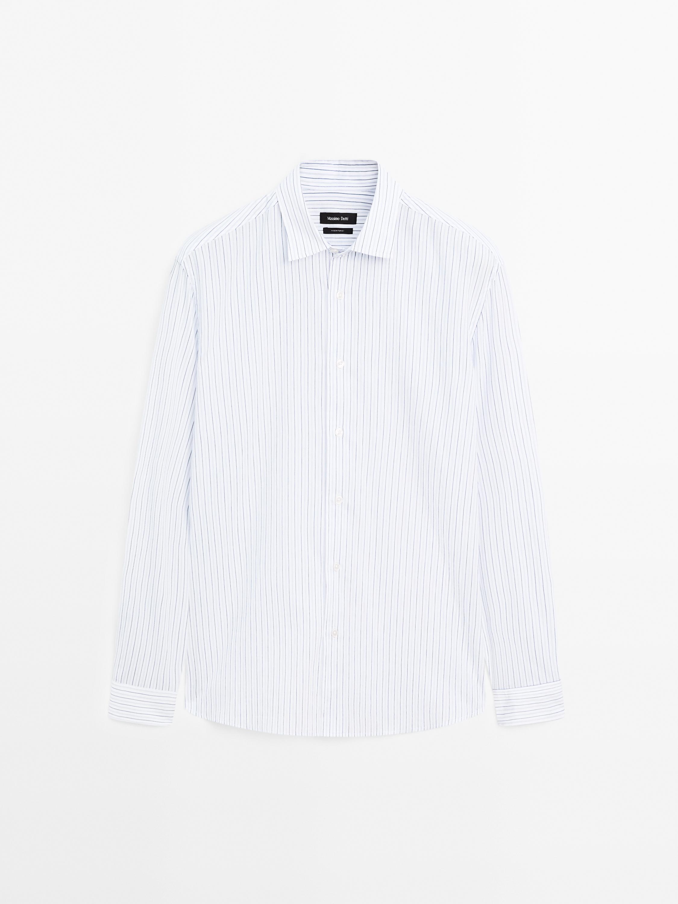 Regular fit striped cotton blend shirt