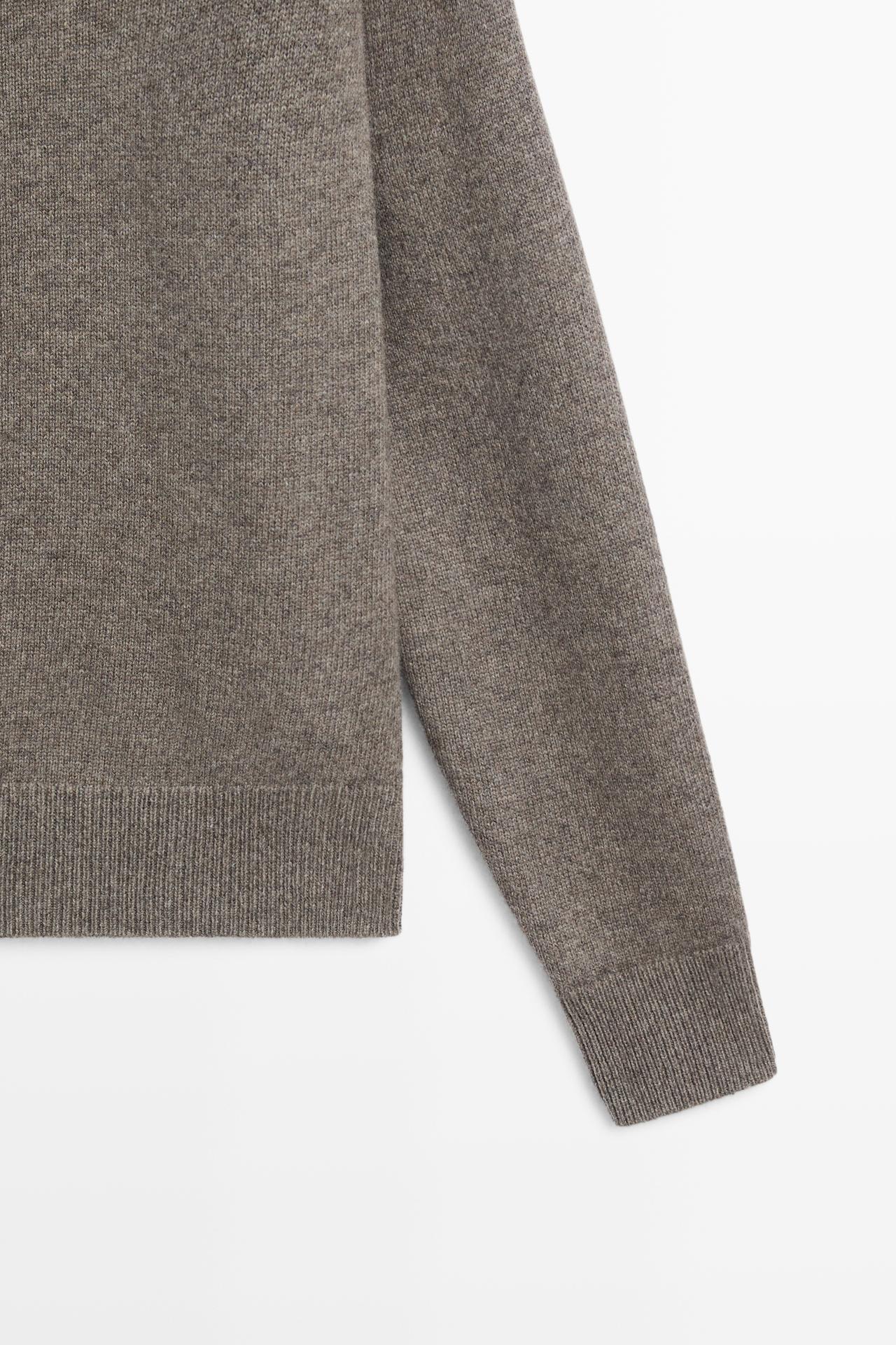 Wool blend mock neck knit cardigan — Sand