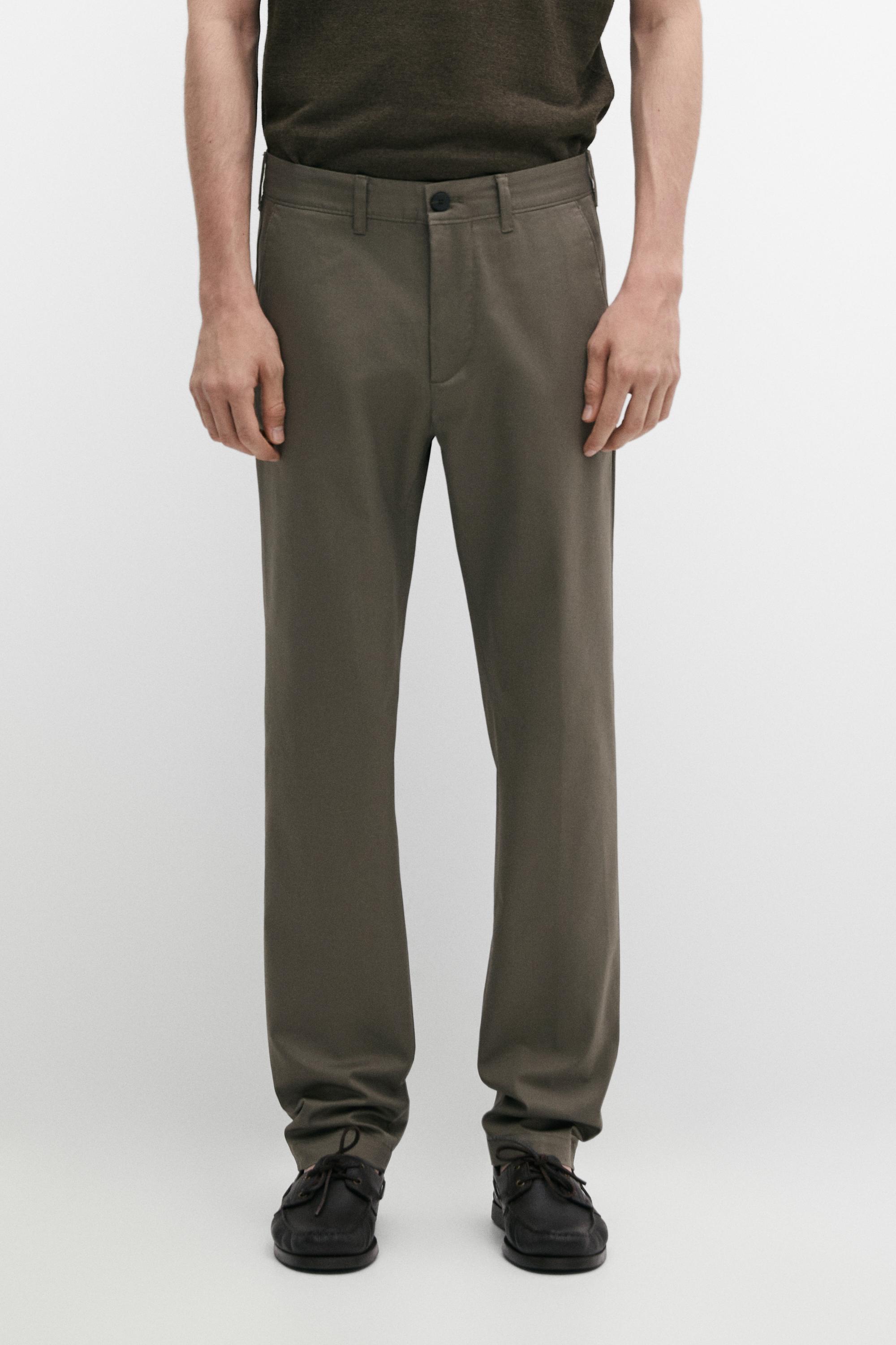 Cotton blend slim fit pants — GREEN
