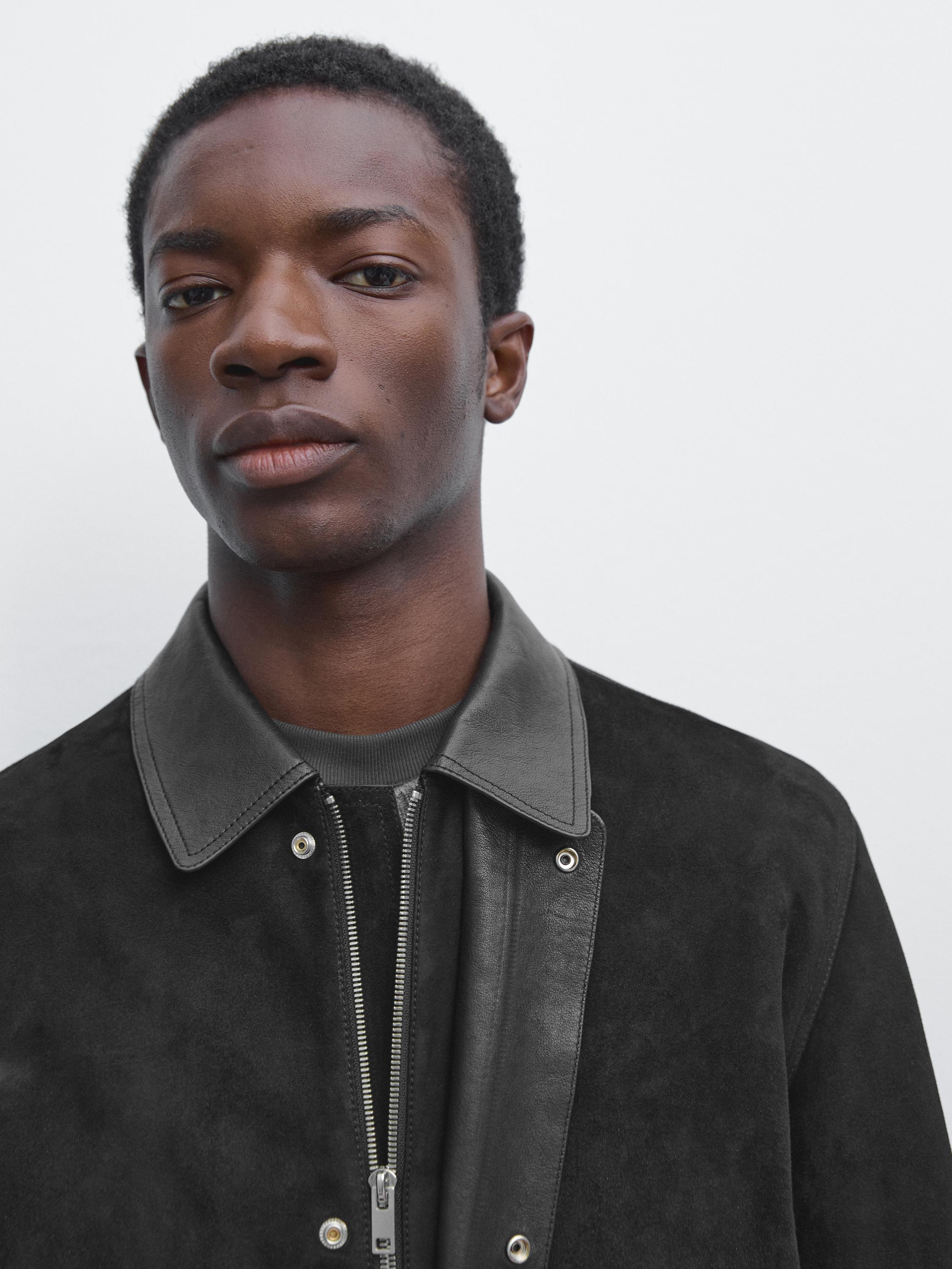 Jacket with suede pockets detail — BLACK