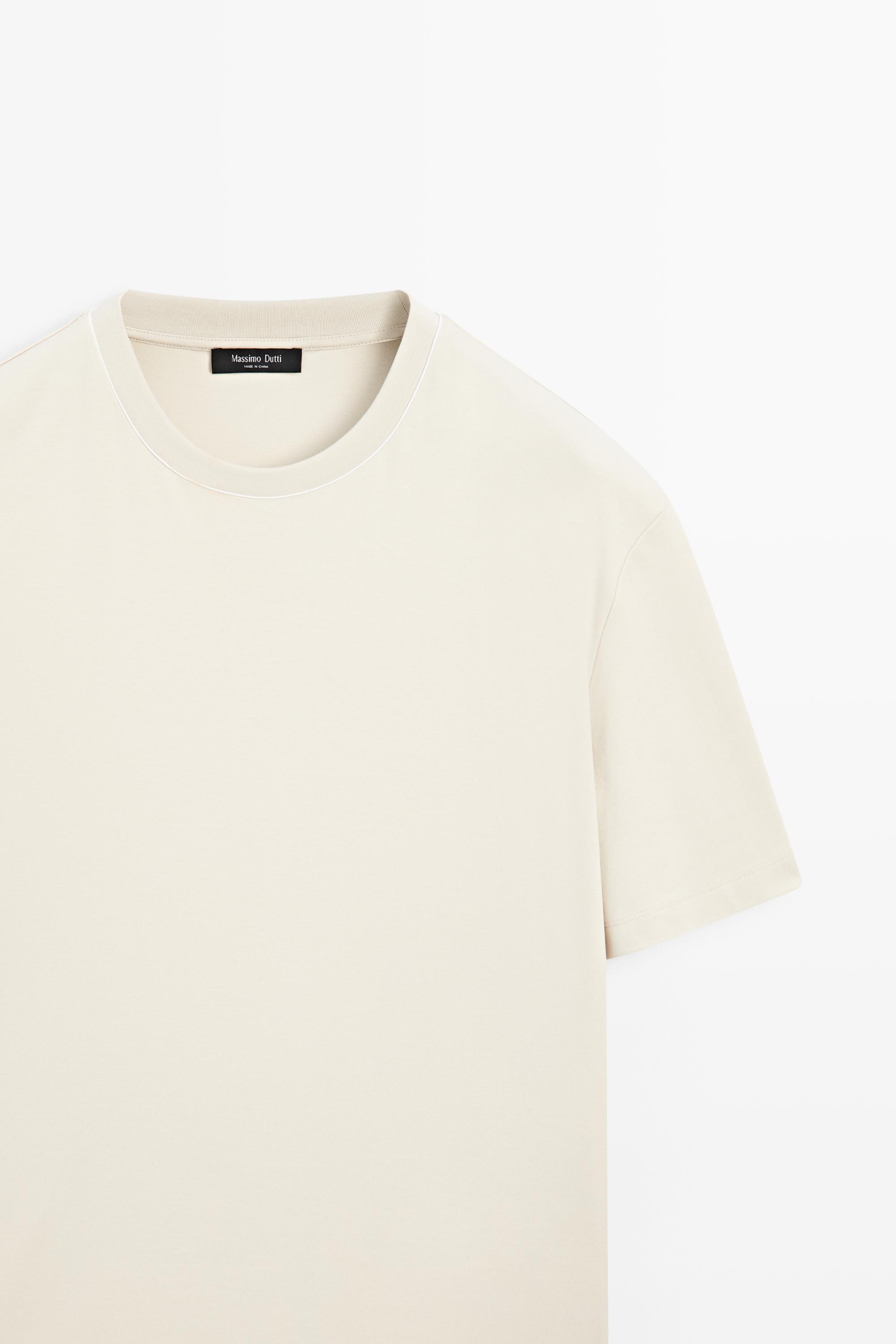 Contrast neck short sleeve T-shirt — PEARL GREY