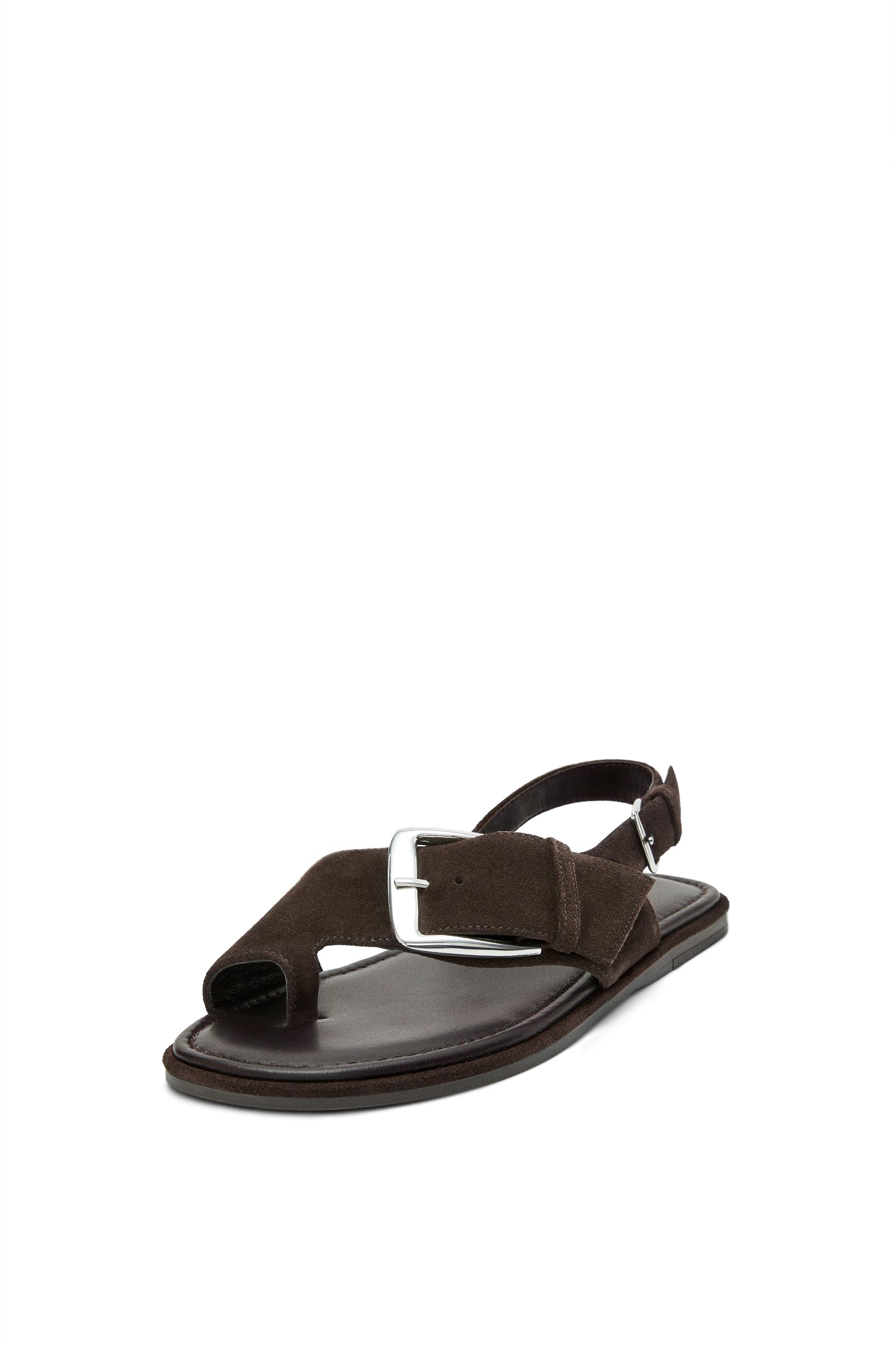 Flat slider sandals with buckle — BROWN