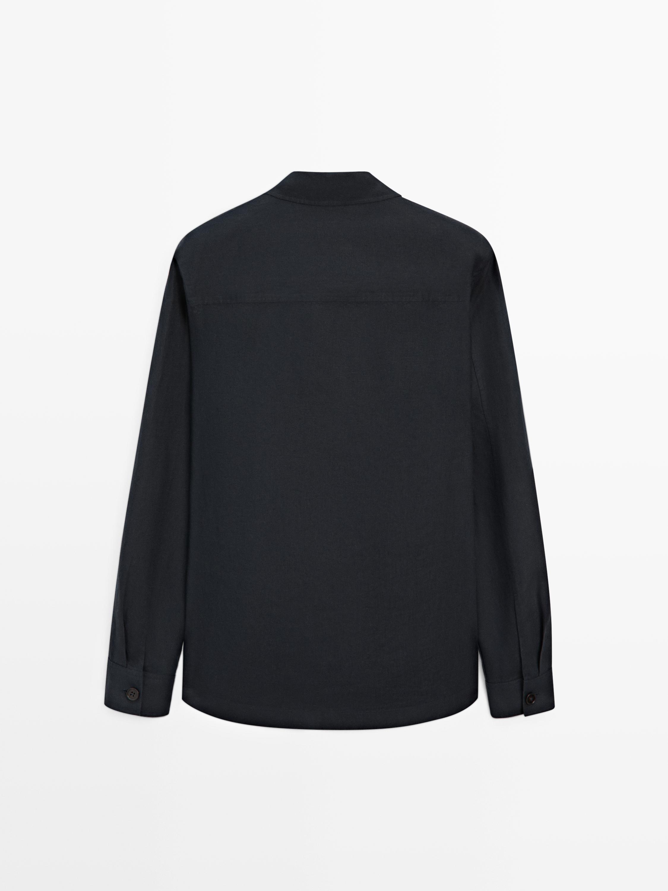 Linen total look overshirt with pocket details — NAVY BLUE