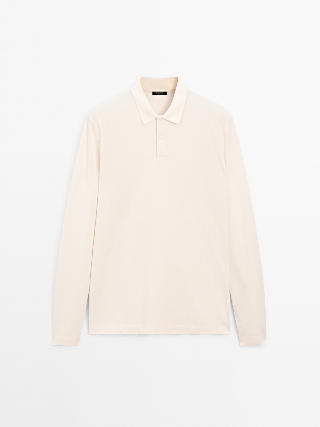 Massimo Dutti - Heren - Piqué Polo Van Gemerceriseerde Katoen Met Lange Mouw - Ijs - M