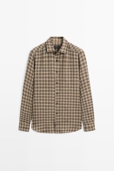 100% linen regular fit check shirt — BROWN MARL 2