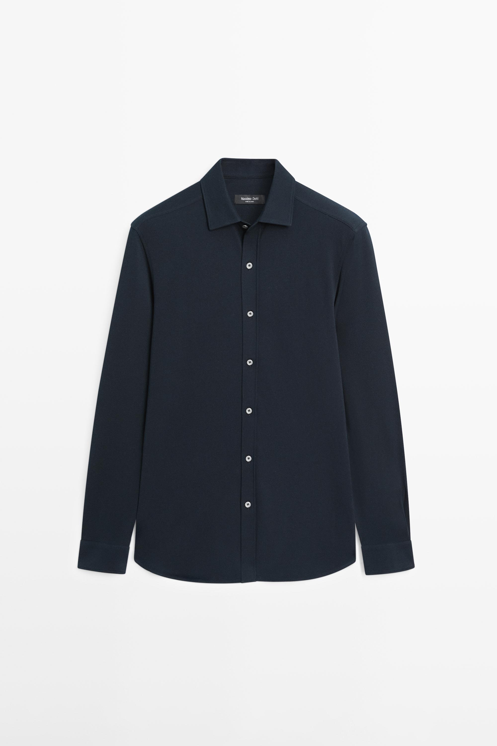 Regular fit melange shirt — NAVY BLUE