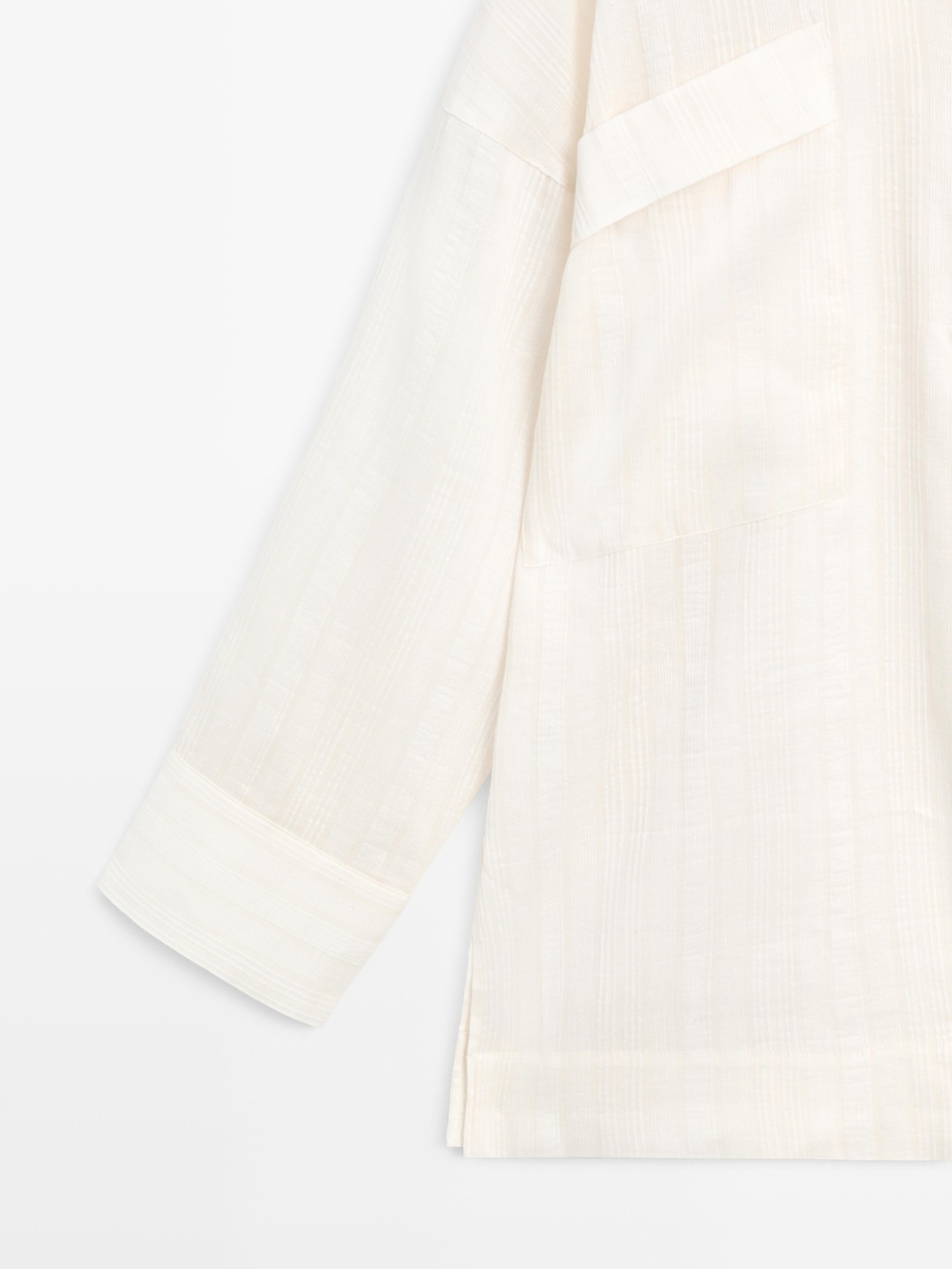 Flowing linen and cotton shirt with opening — Off white