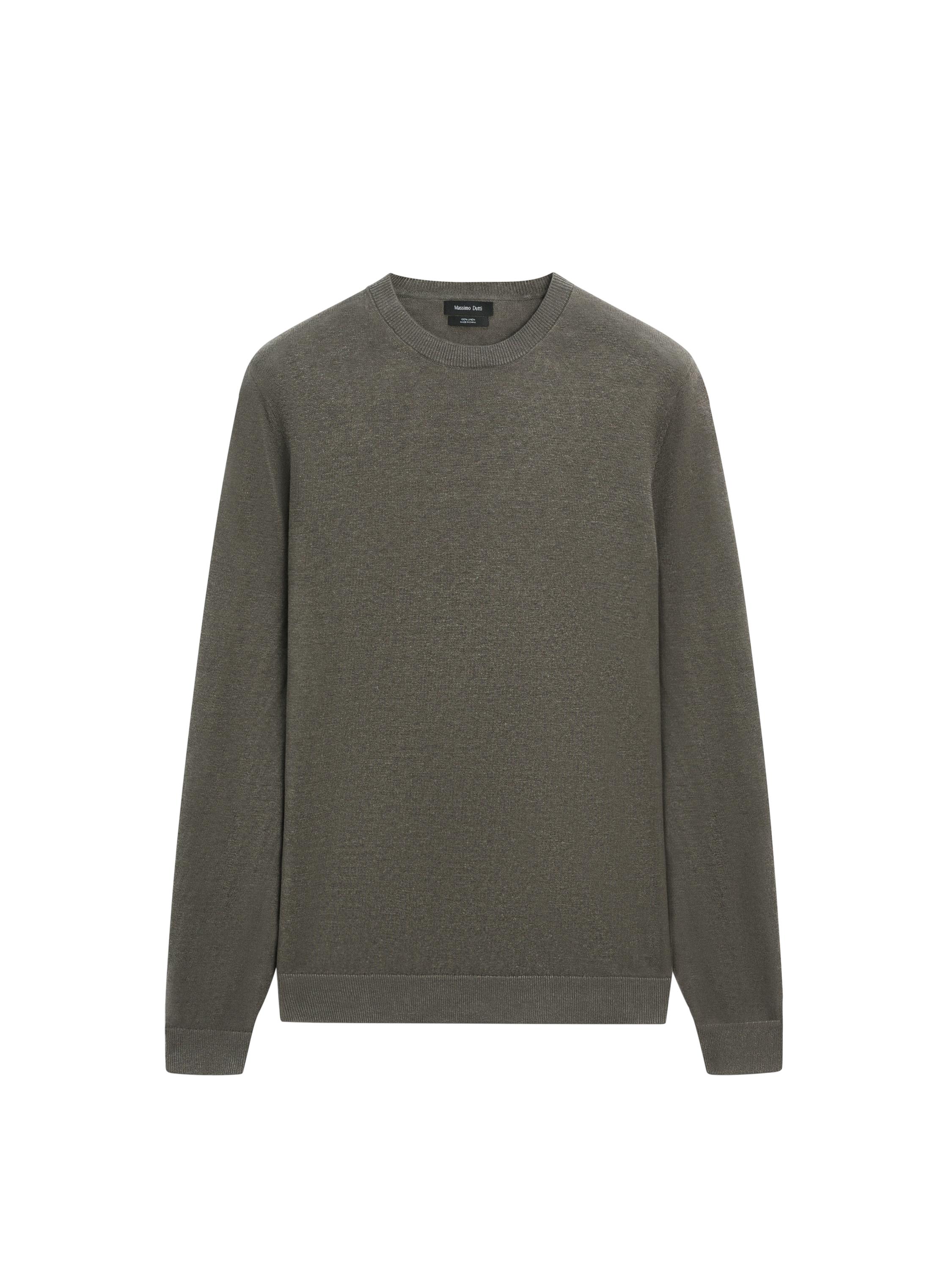 100% linen knit crew neck sweater — Powder
