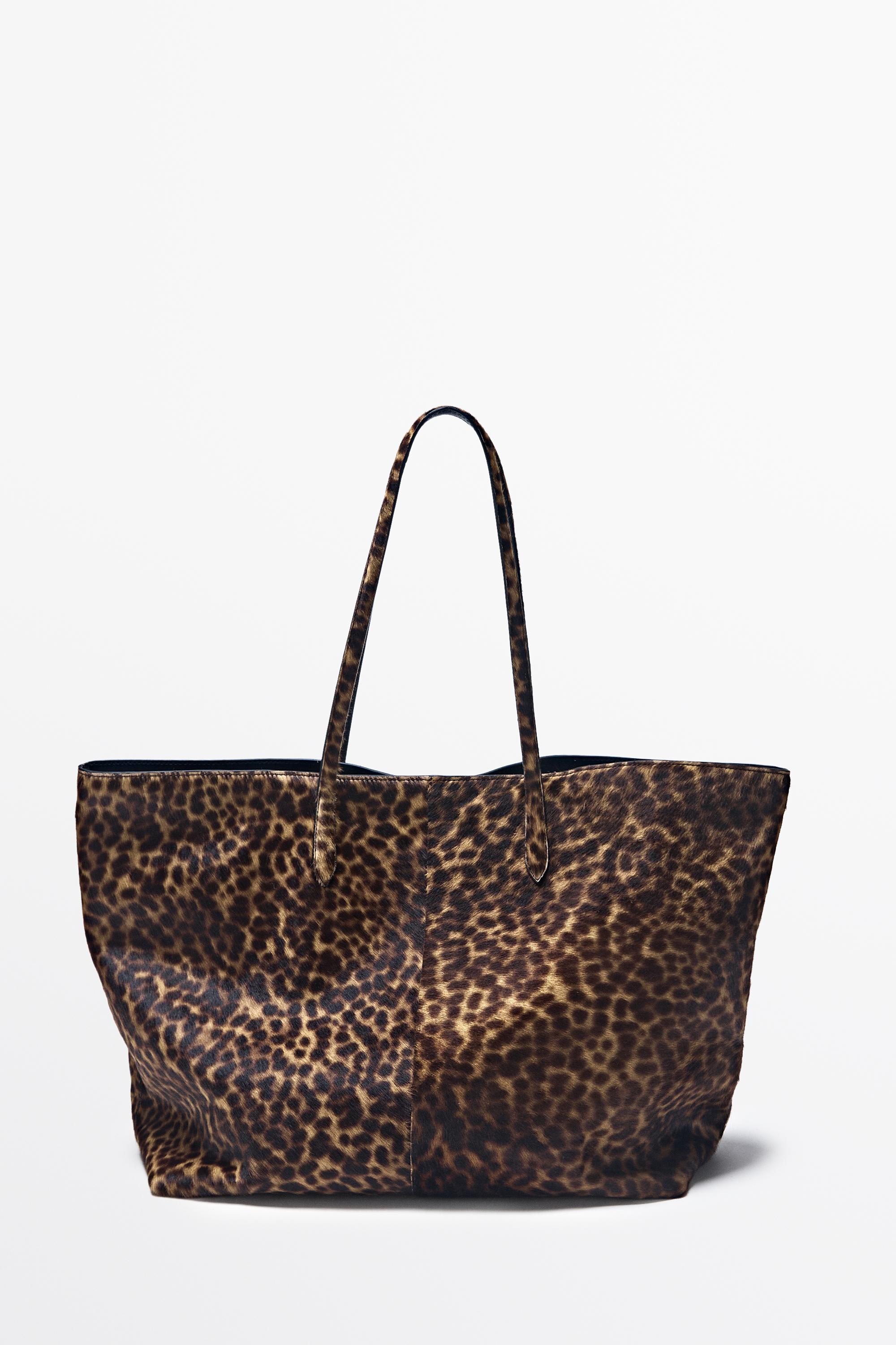 Large fur leather tote bag