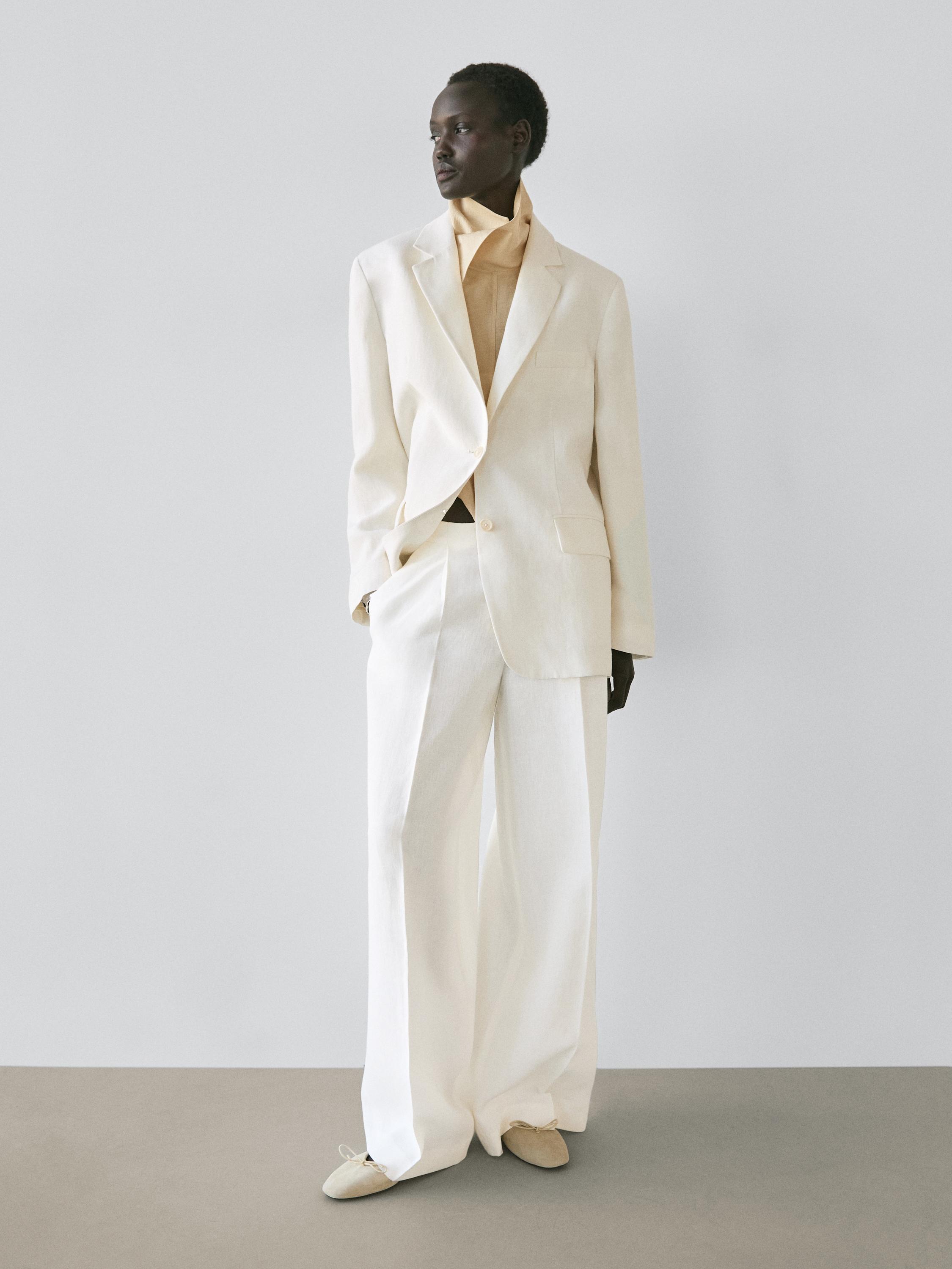 Flowing linen suit trousers — Off white