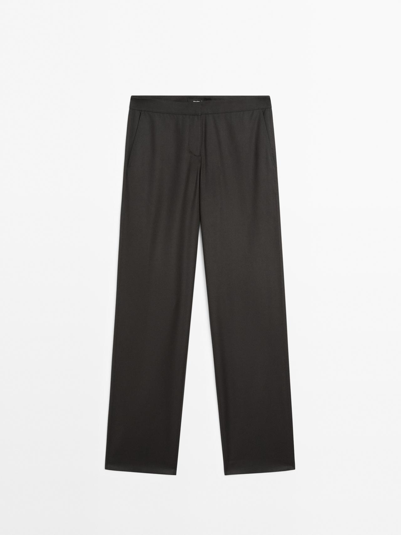 Massimo Dutti - Dame - Loose Fit, Low Waist Bukser Med Lige Ben - Bly Blå - 34