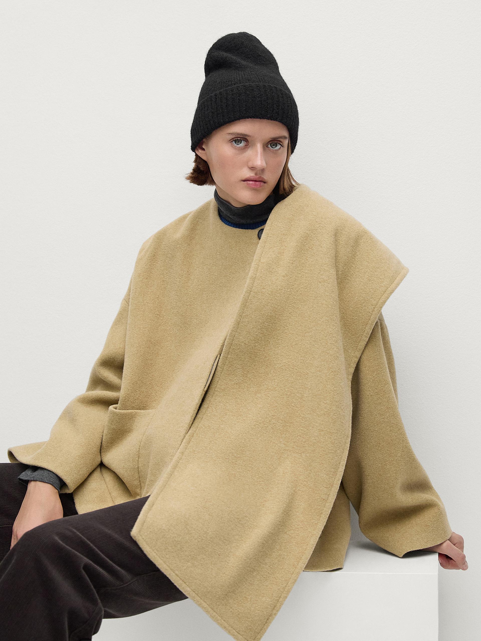 Bonnet Grosse Maille Alpaga Mélangé - Noir - 01 - Massimo Dutti - Femme