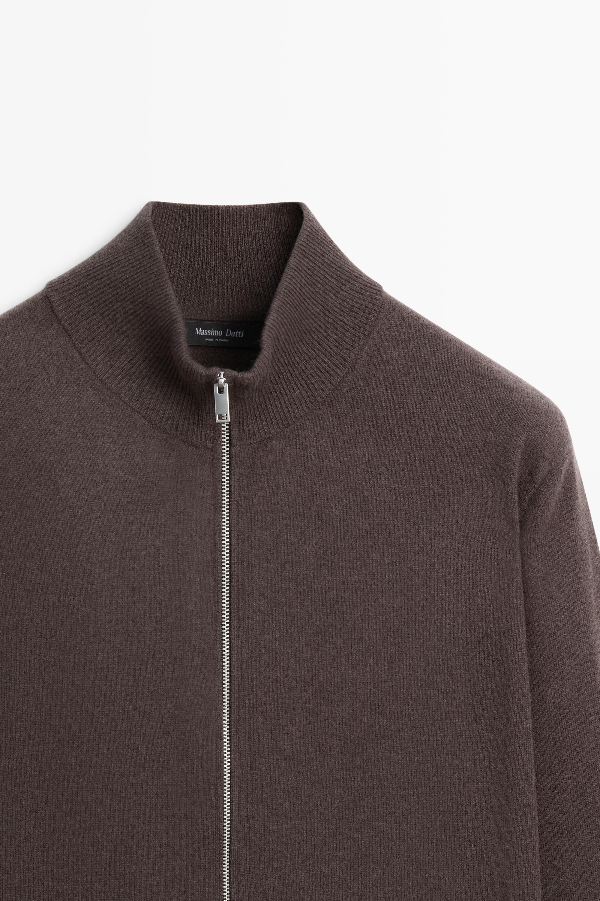 Wool blend zip-detail cardigan — BROWN