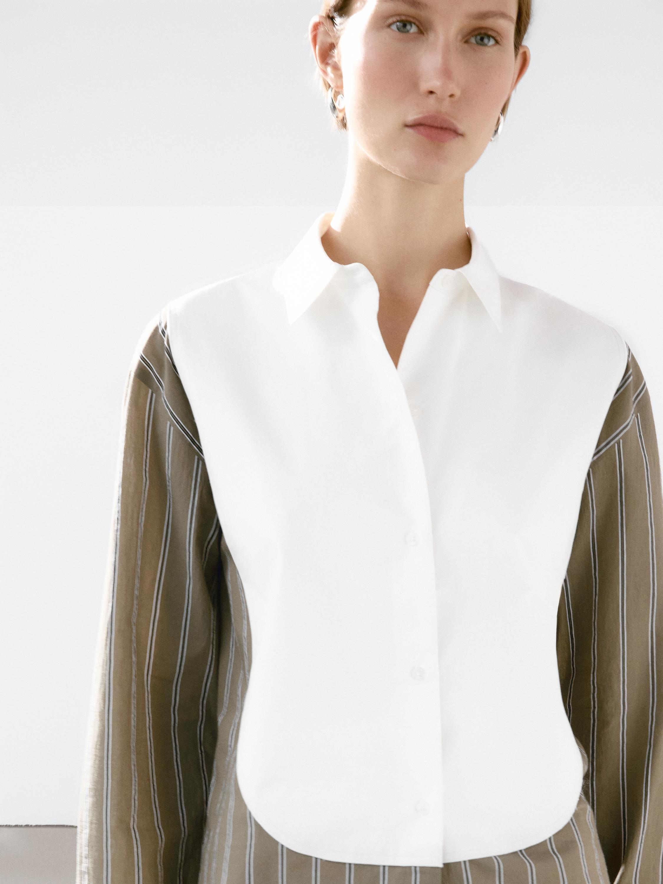 Cotton blend striped chest shirt
