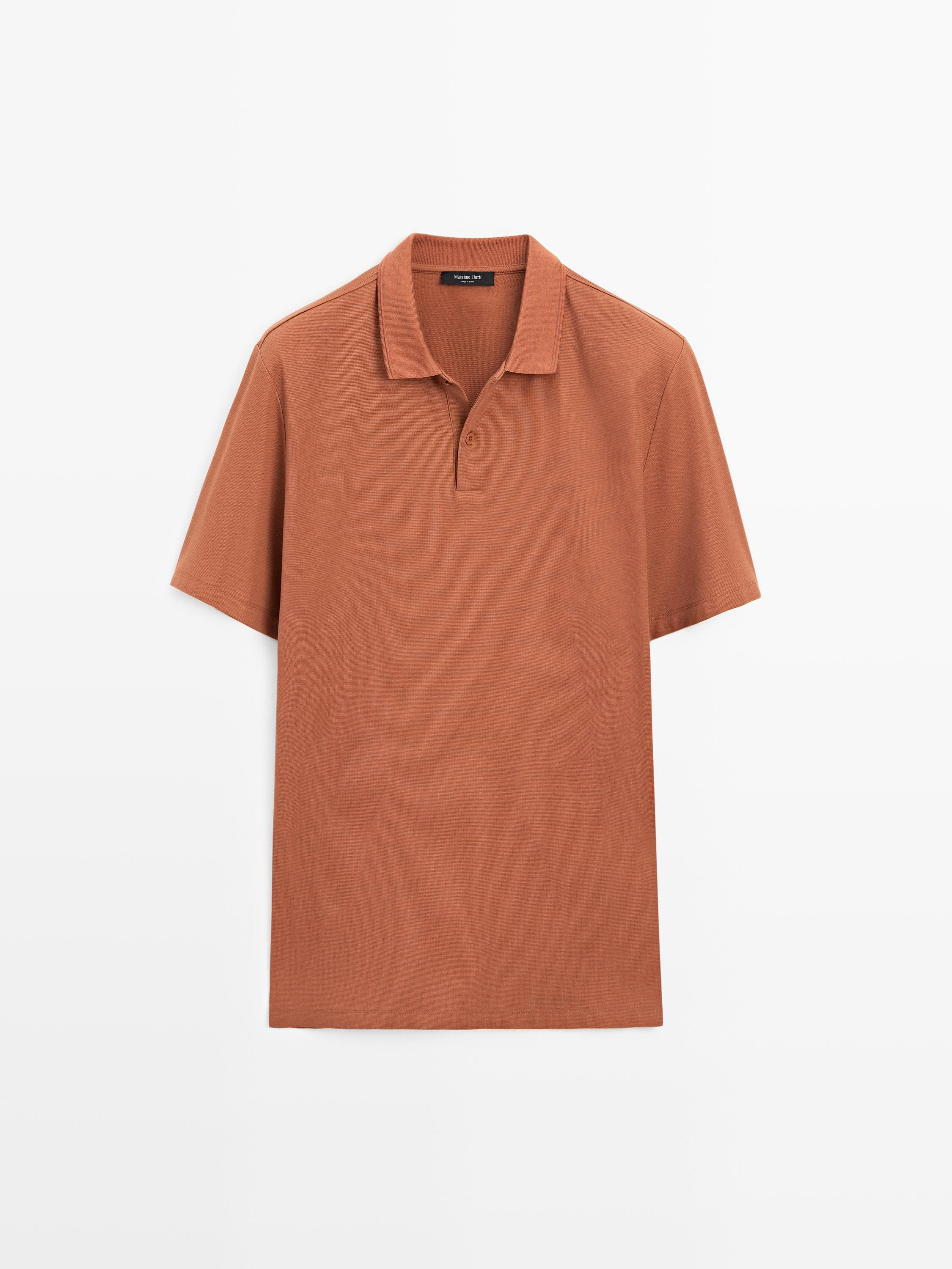 Textured cotton knit polo shirt