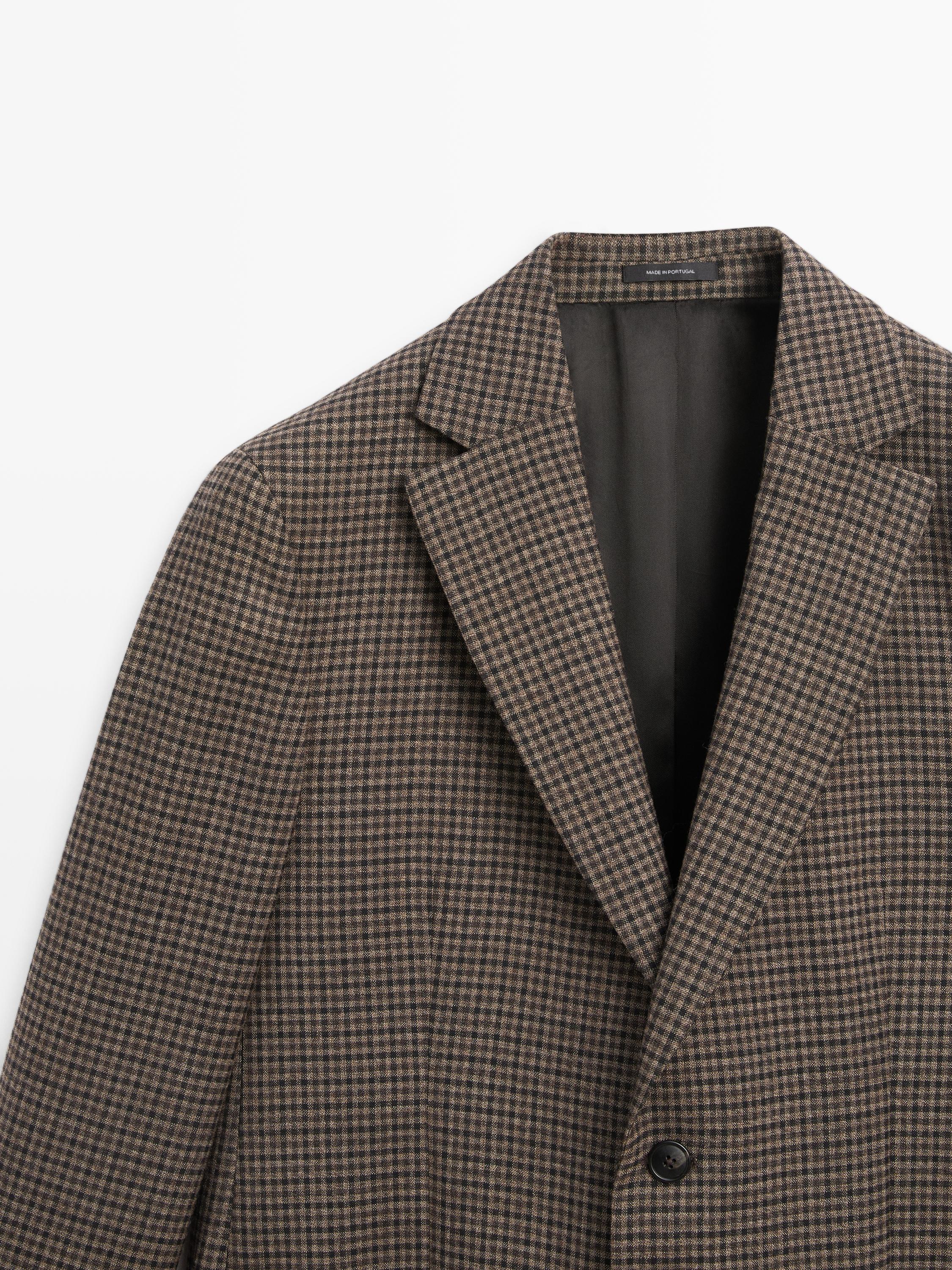 100% wool tailored check blazer — BROWN