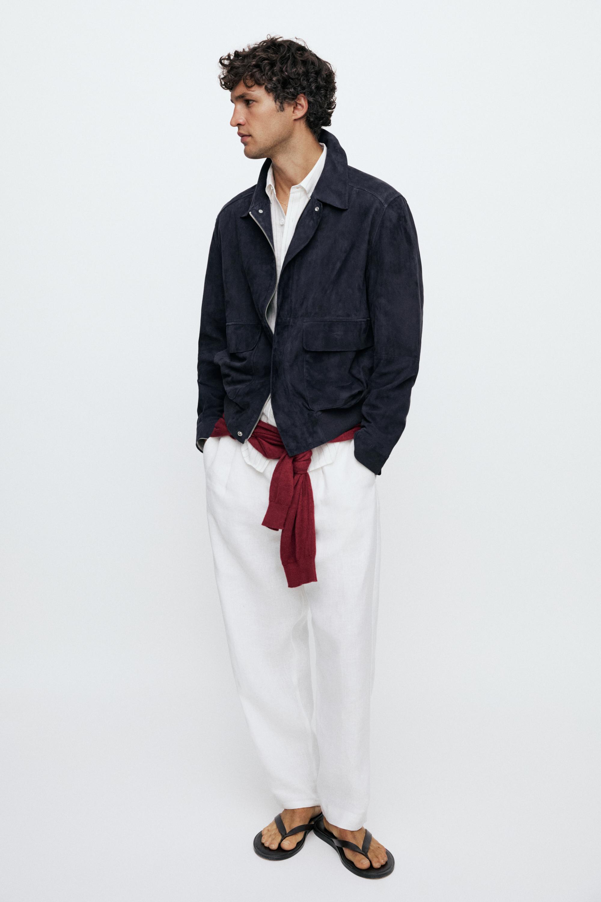 Suede leather jacket with pockets — BLUE