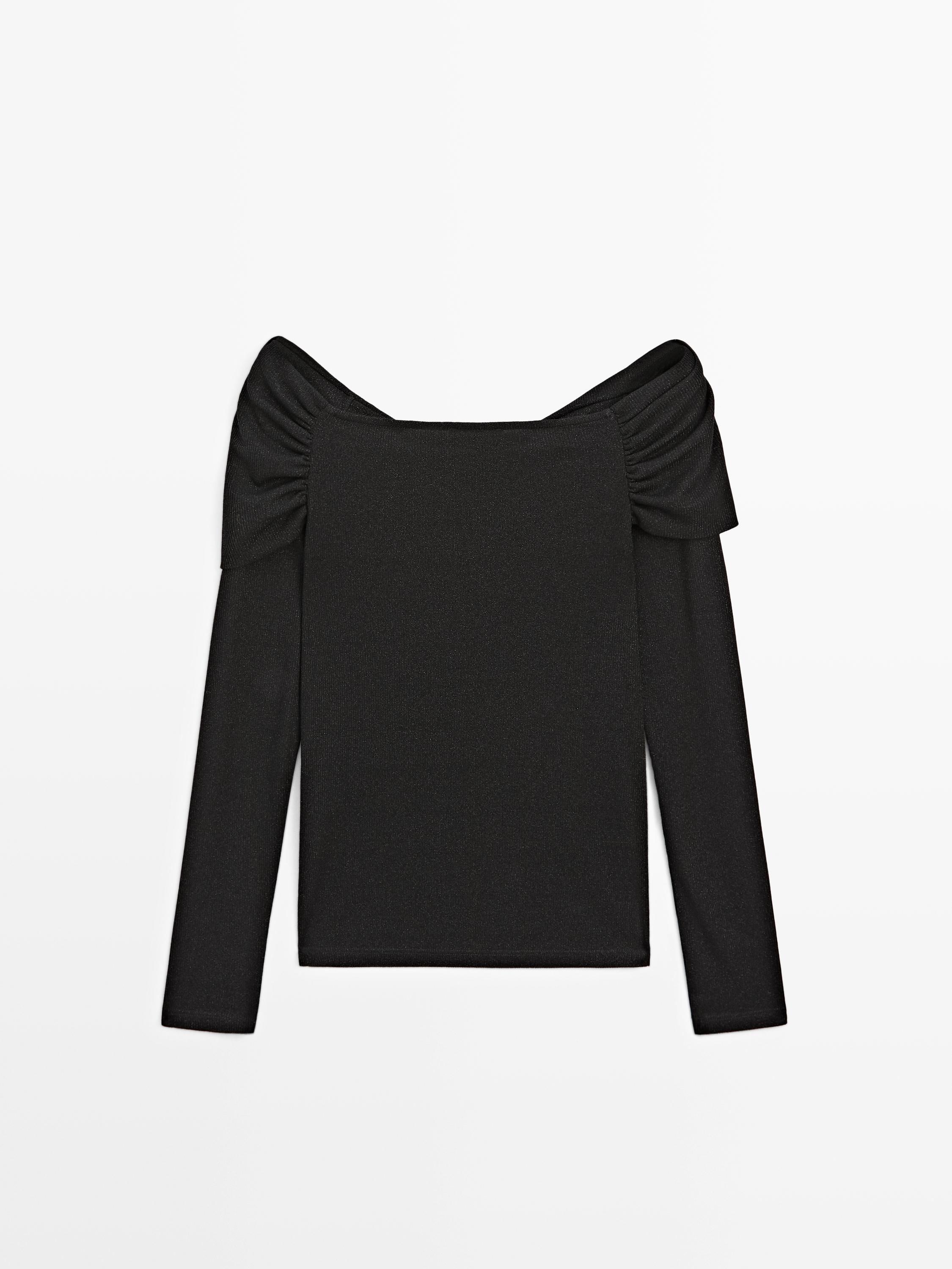 Geripptes Langarmshirt mit Metallic-Optik
