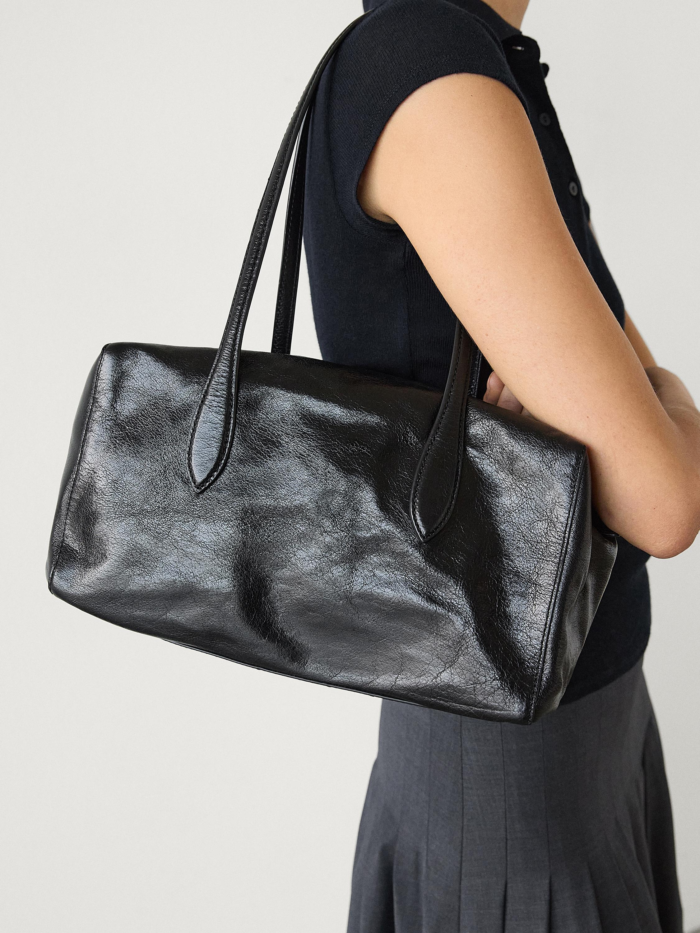 Crackled nappa satchel bag