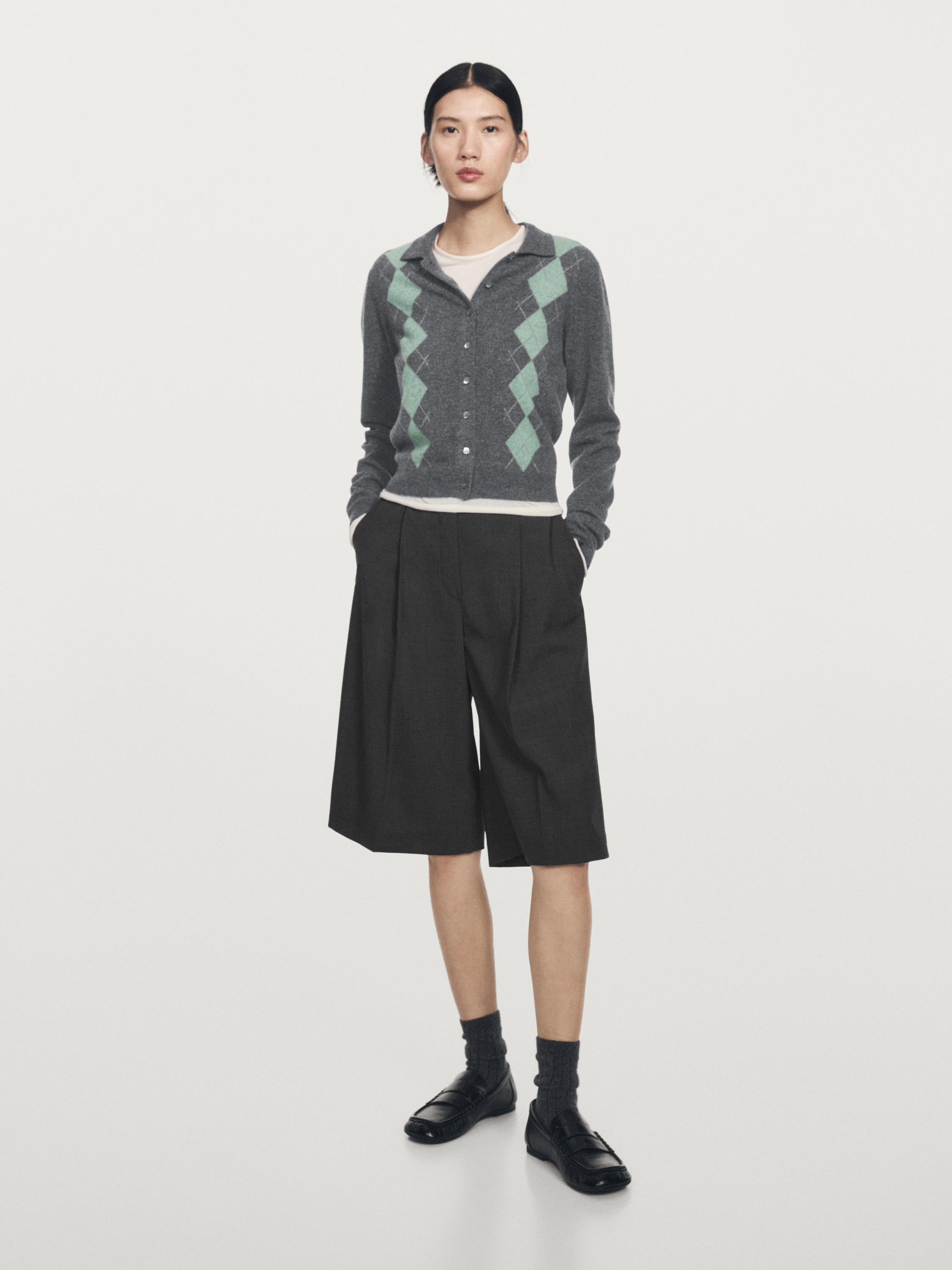 Wool blend argyle knit cardigan