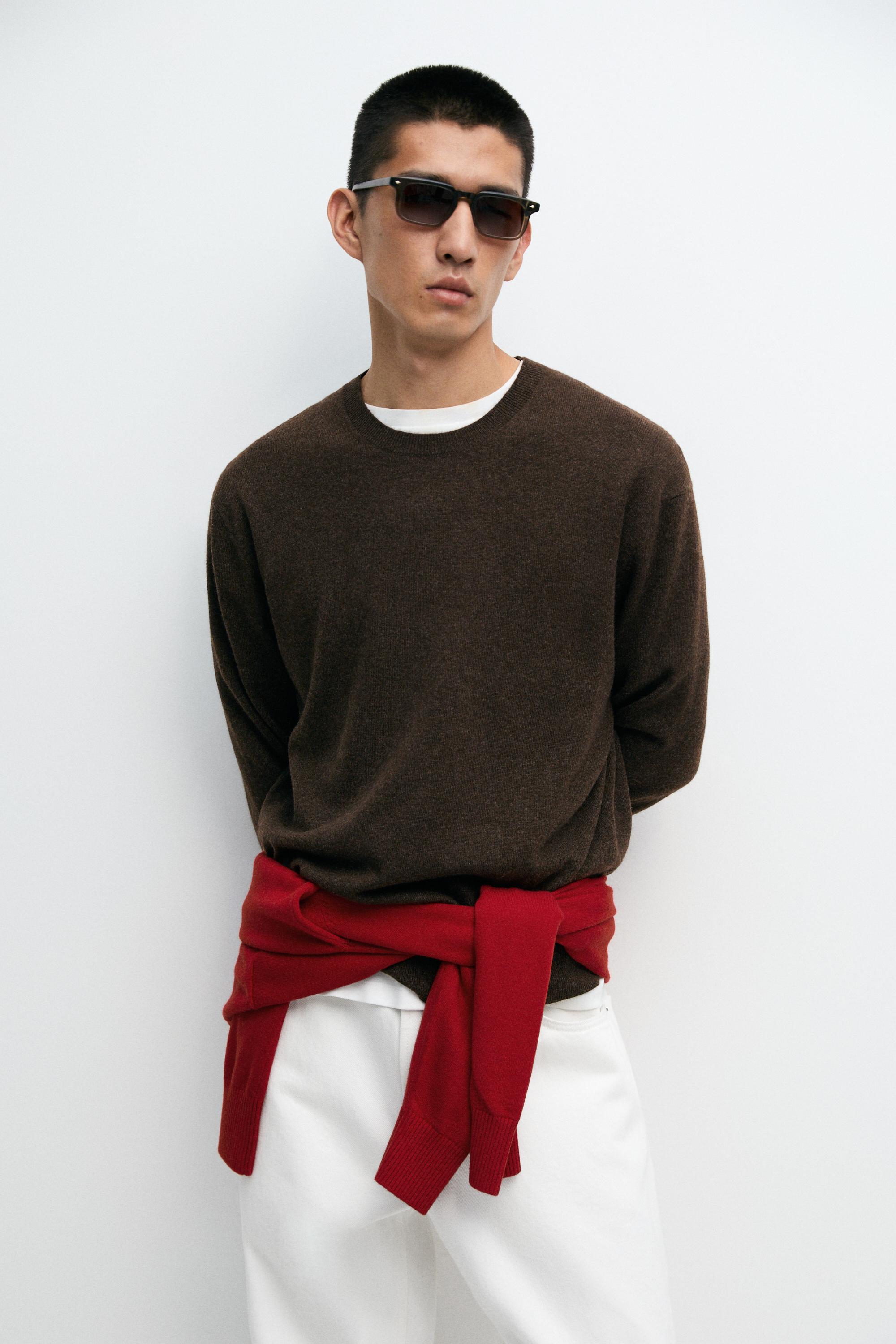 100% cashmere ribbed knit sweater — BROWN MARL