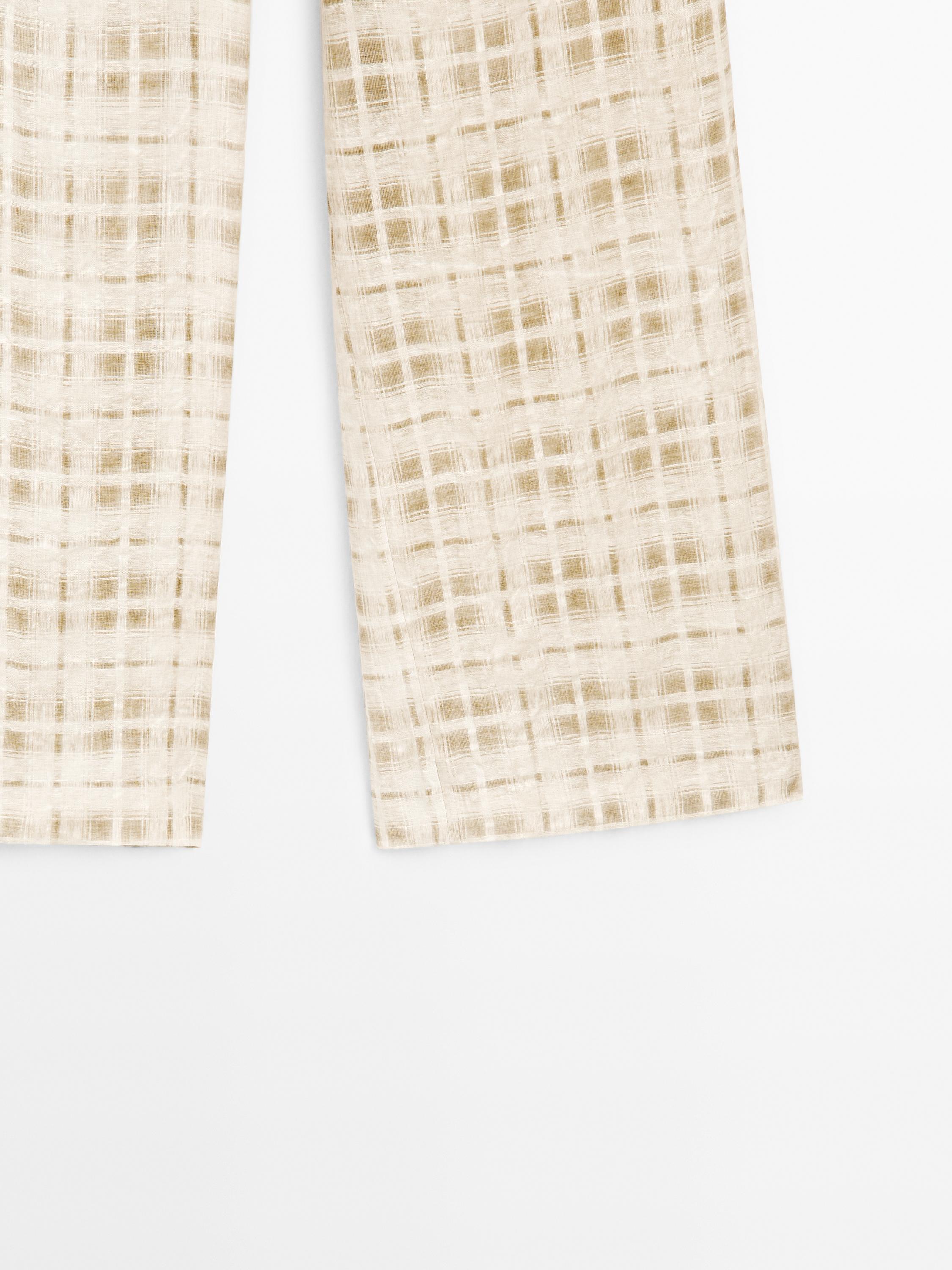 Flowing linen blend check trousers
