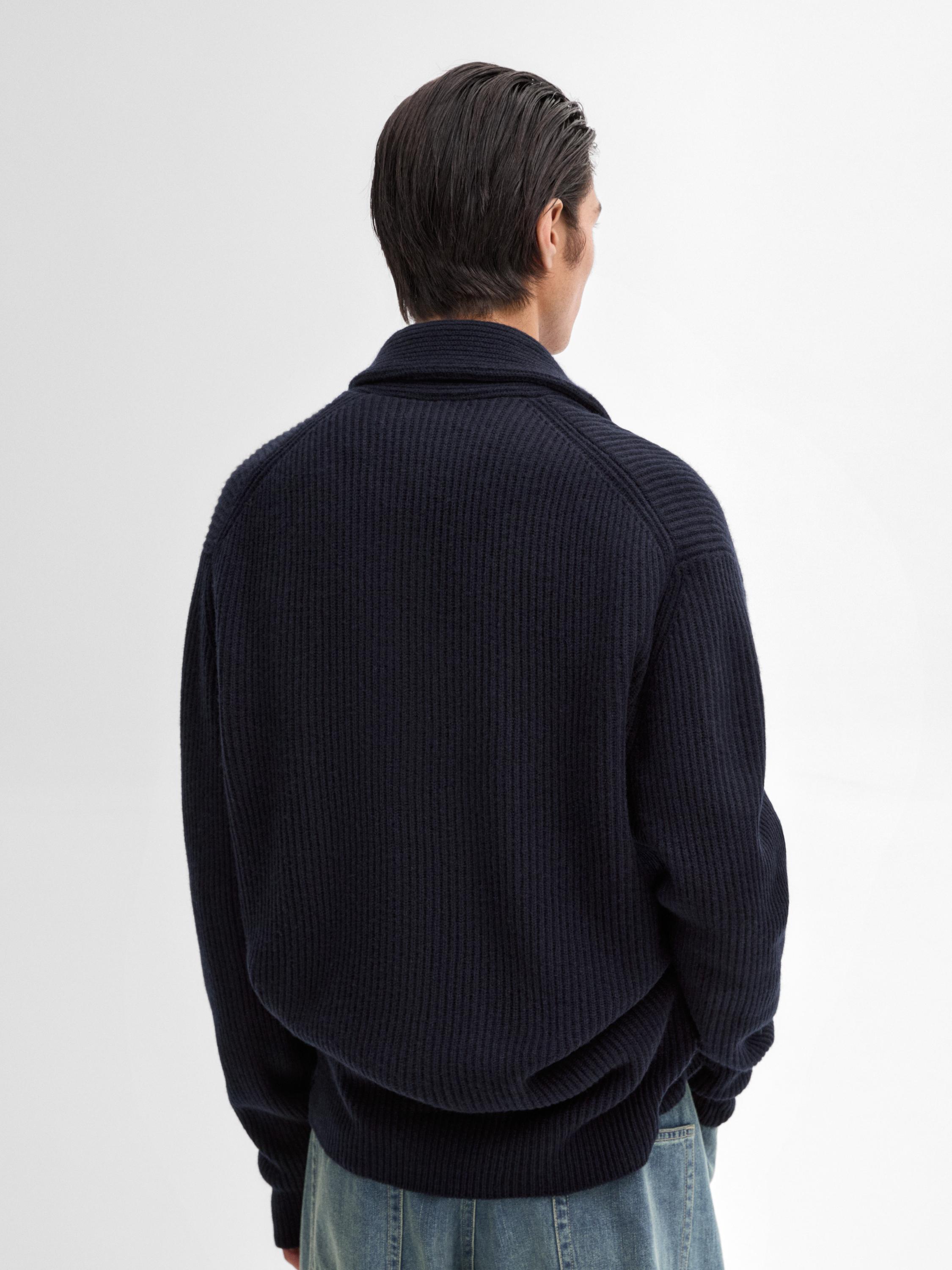Knit cardigan with shawl neck