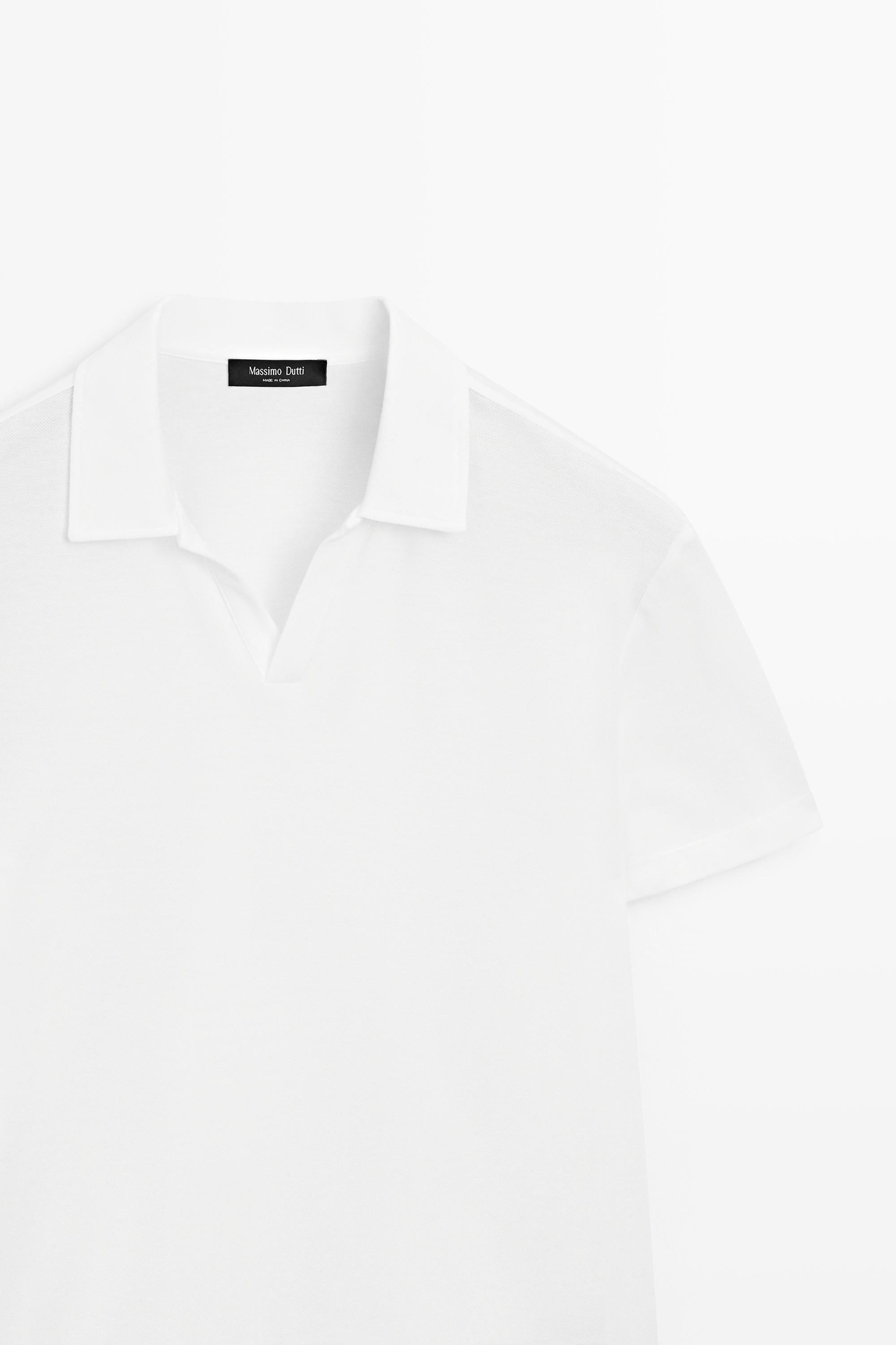 Micro-textured V-neck piqué polo shirt — WHITE