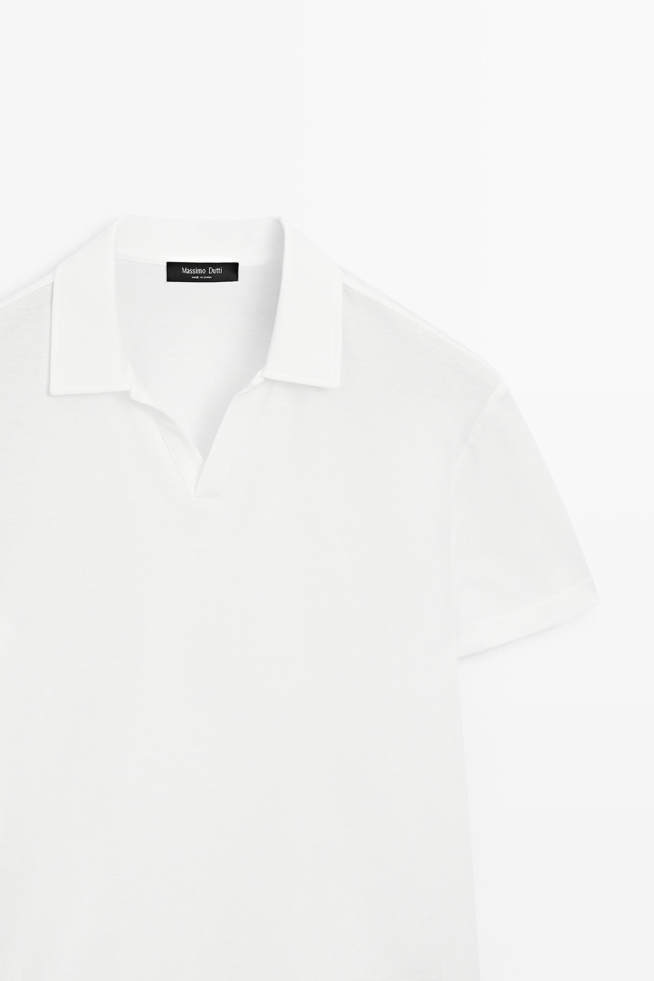 Micro-textured V-neck piqué polo shirt — WHITE