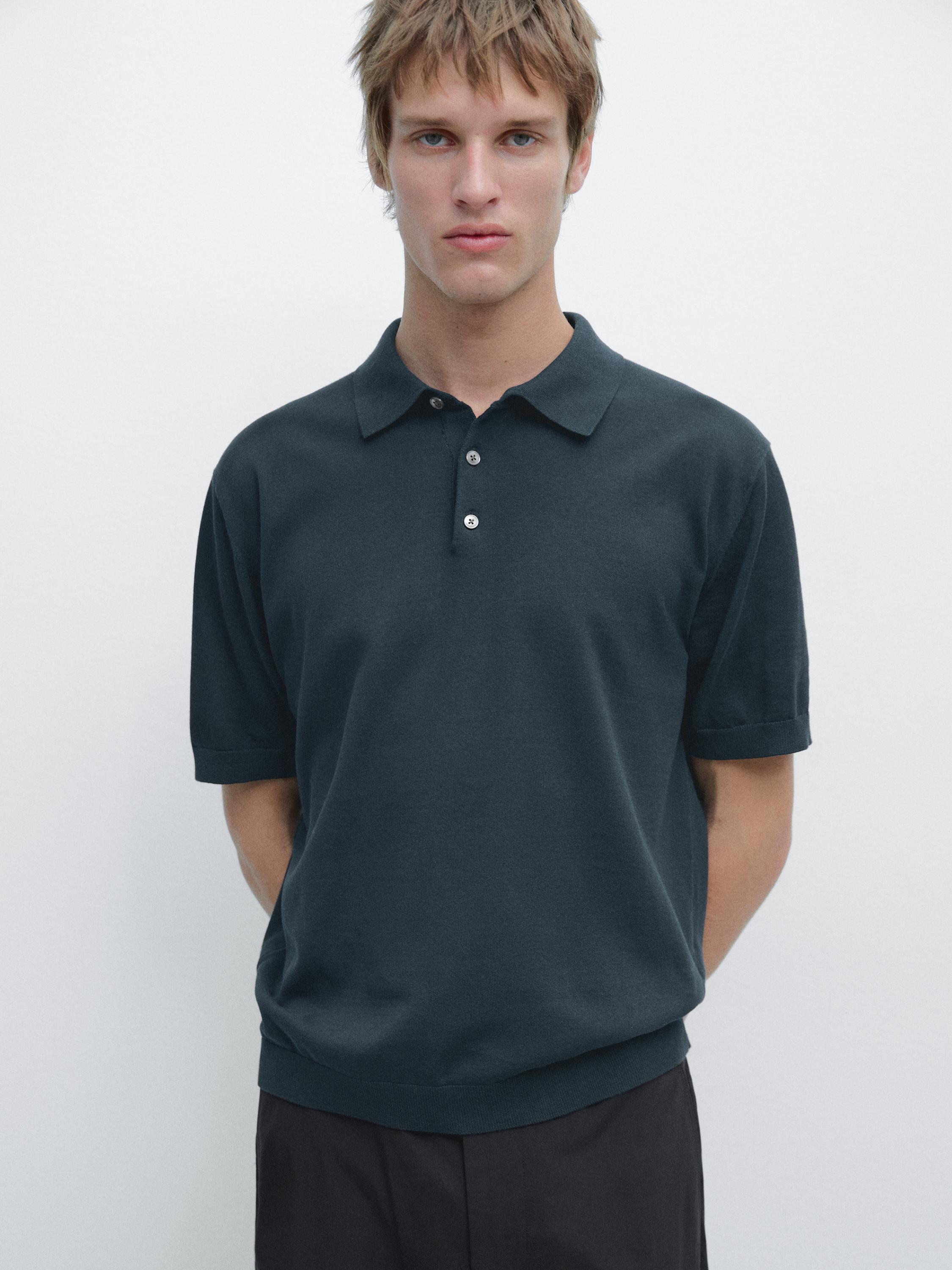 100% cotton knit polo shirt — BLUE