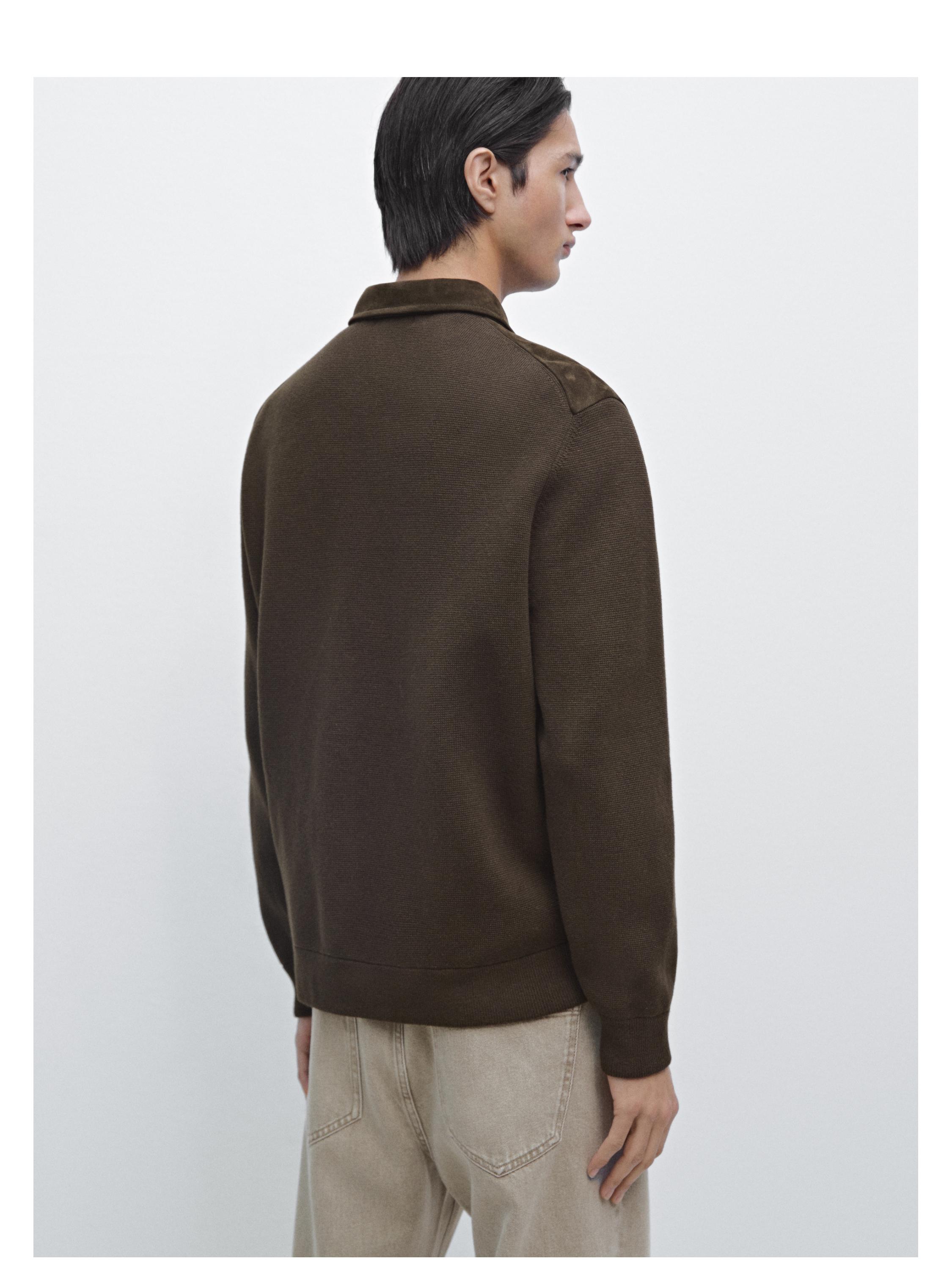 Contrast cotton and leather jacket — BROWN