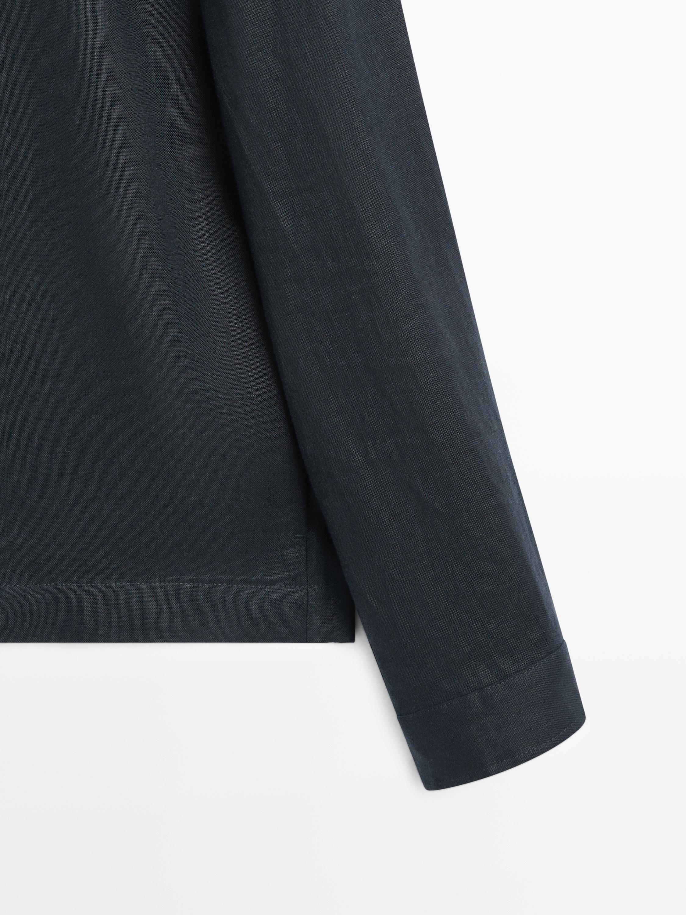 Cropped linen jacket — NAVY BLUE
