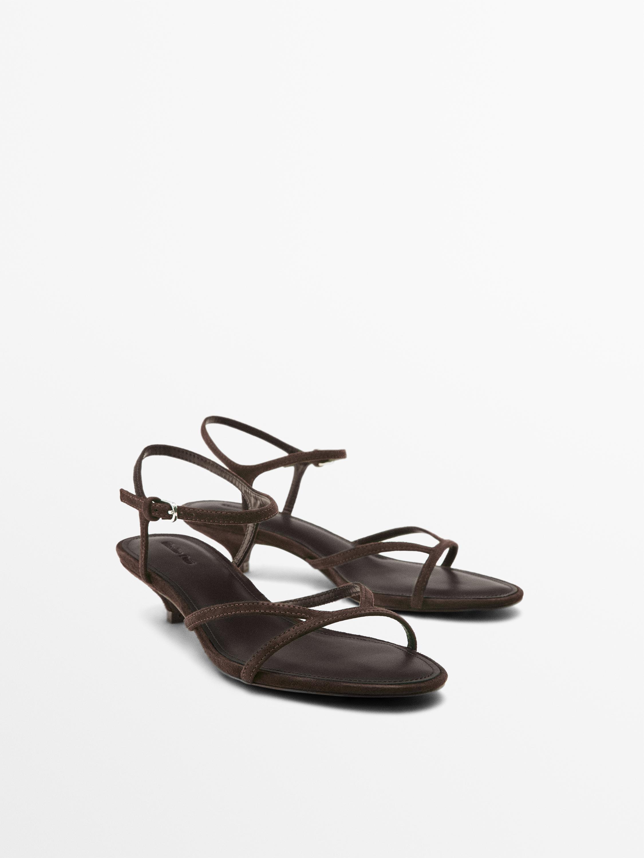 Leather low-heel sandals — BROWN