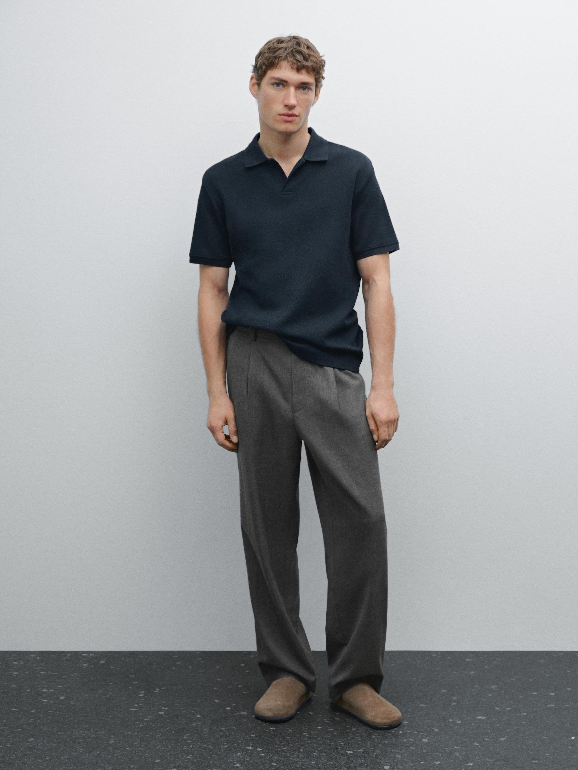 Polo A Maniche Corte Con Micro Struttura - Blu Marino - Xxl - Massimo Dutti - Maschile