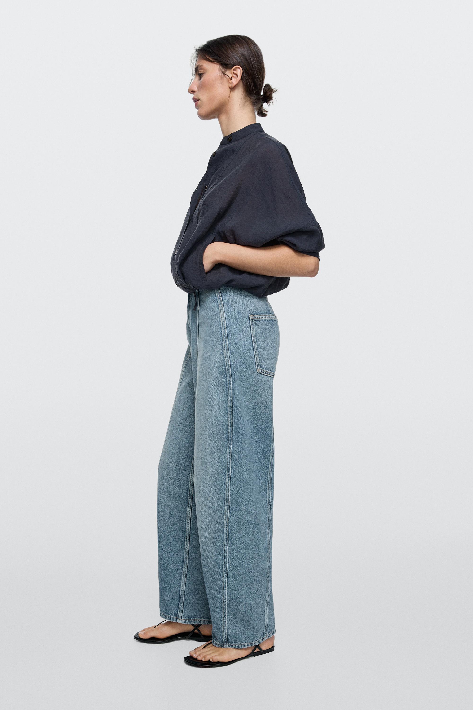 Barrel fit jeans with seam details — Light Blue