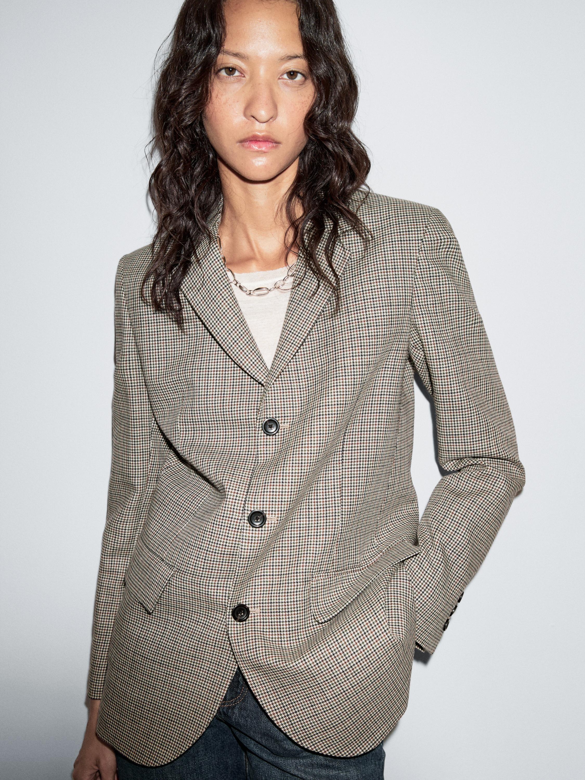 Blazer pied-de-poule 100 % laine