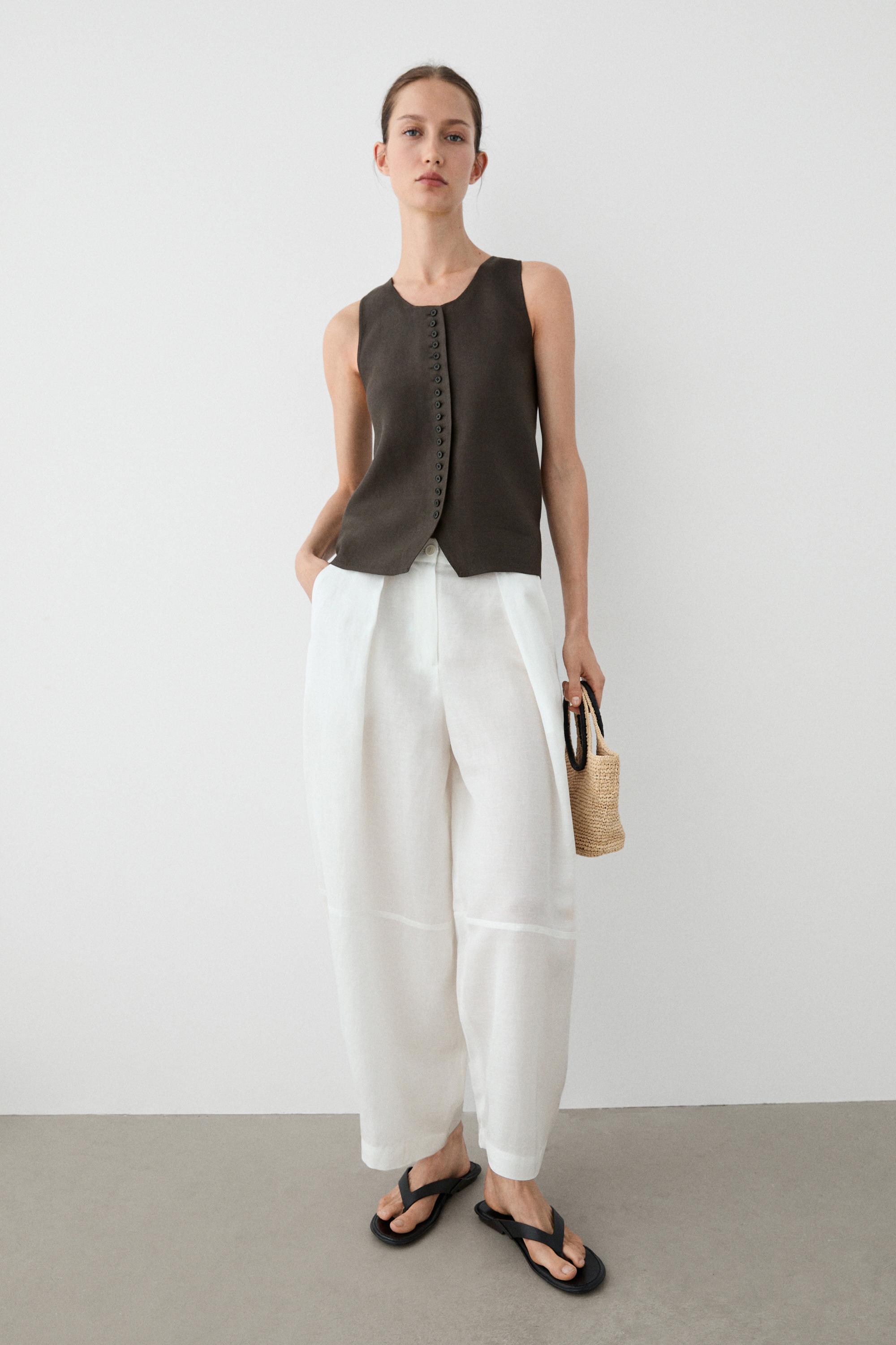 Linen blend palazzo trousers — Off white