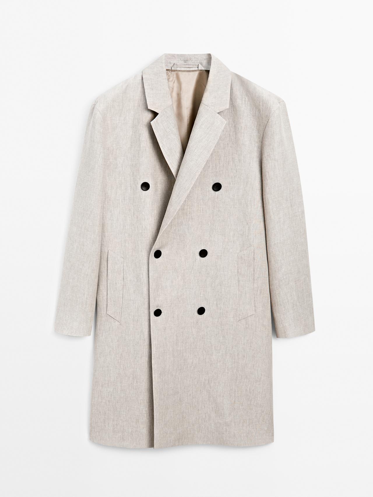 Massimo Dutti - Herre - Trenchcoat I 100 % Hør – Limited Edition - Sand - L-Xl