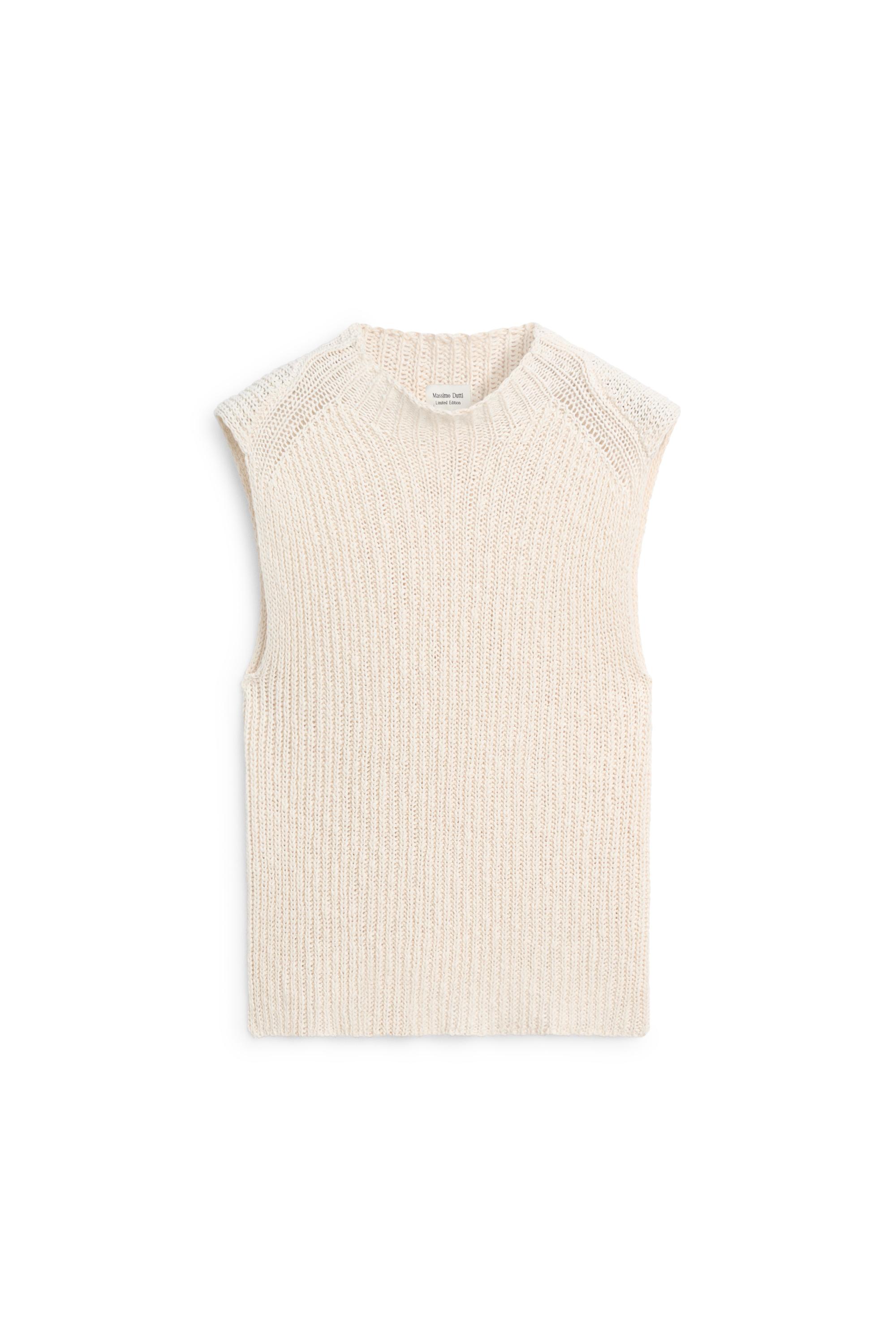 Linen blend openwork mock turtleneck top - LIMITED EDITION — CREAM
