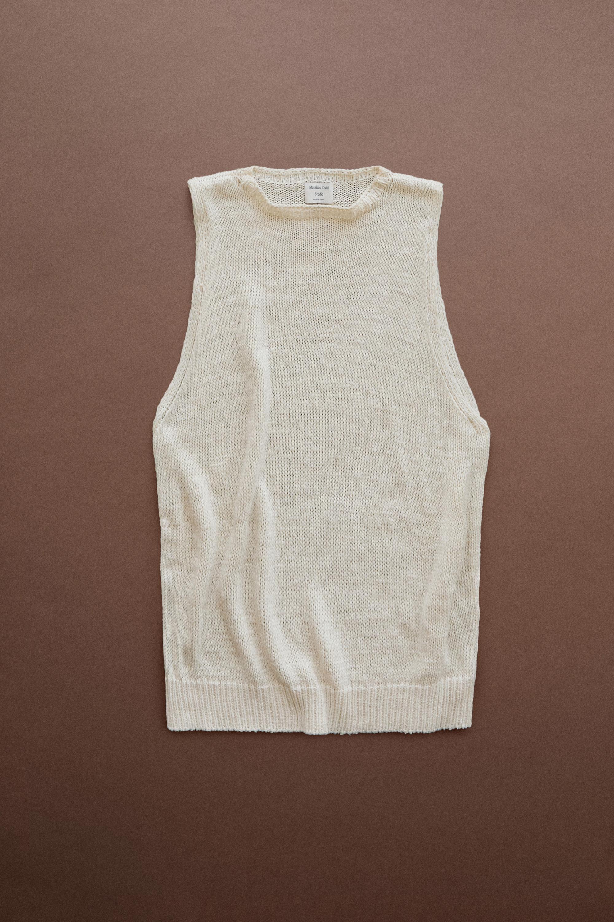 STUDIO Silk-Blend Knit Halter Top — CREAM