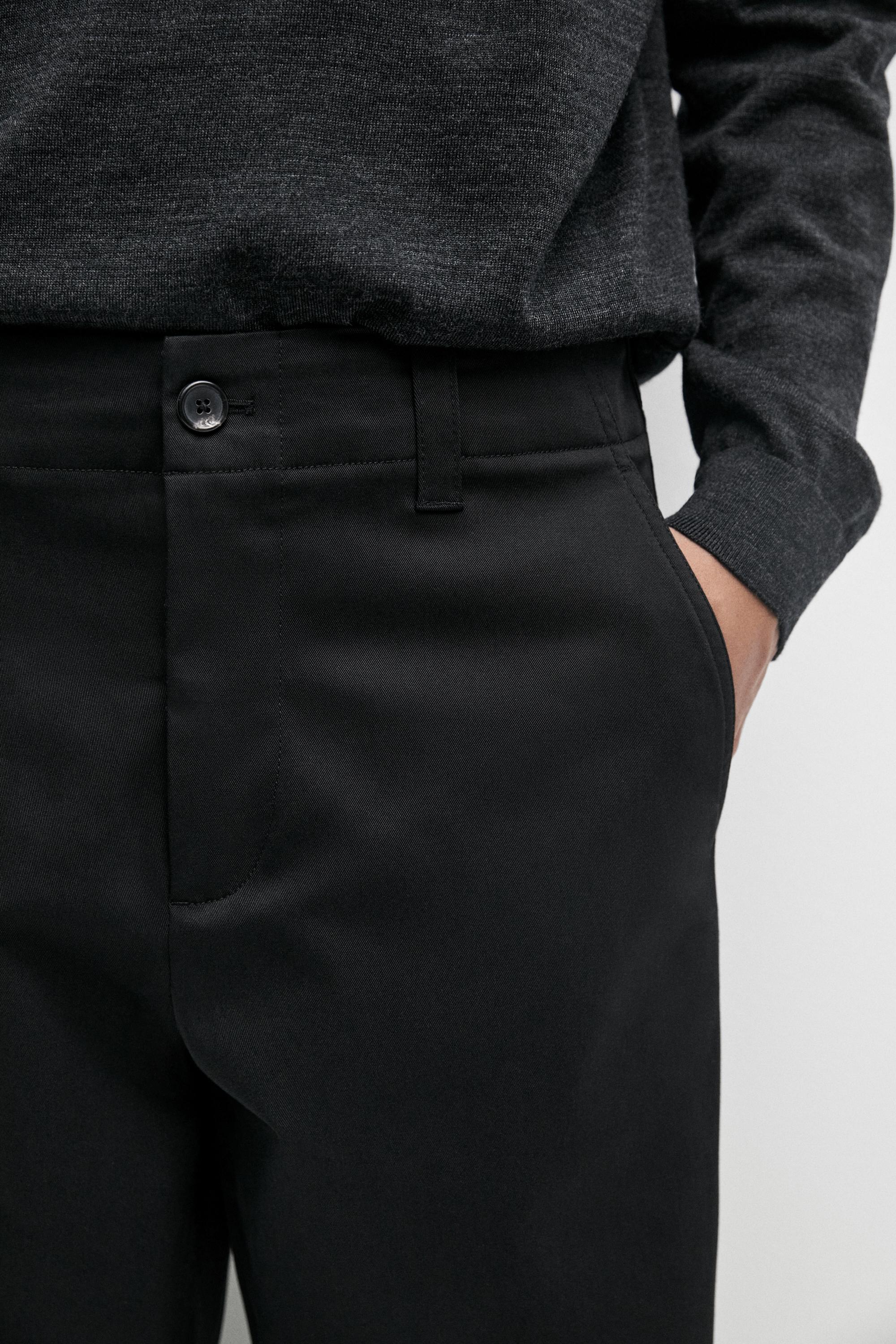 Cotton blend pants with waist detail — BLACK