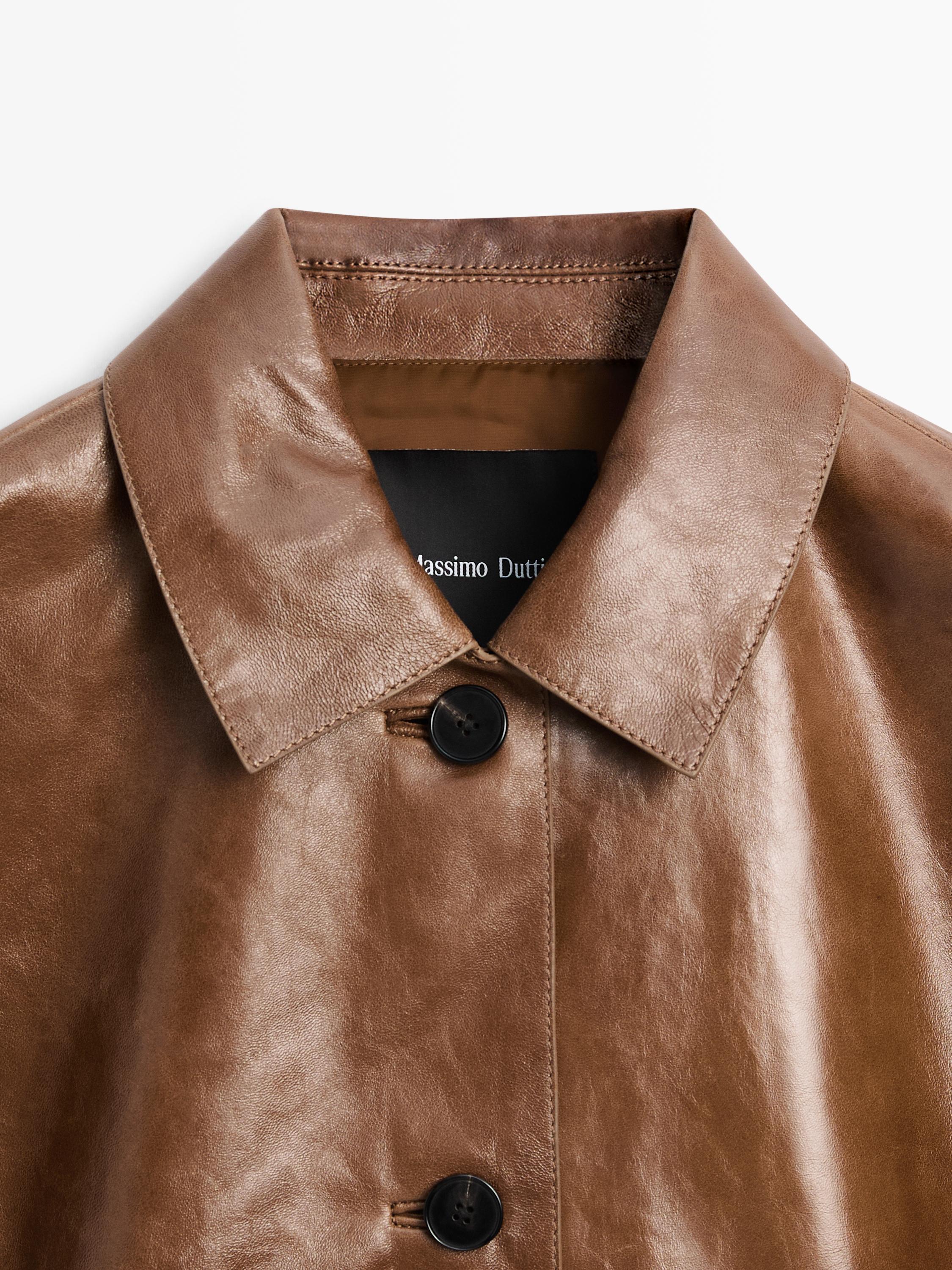 Cropped nappa leather jacket — CAMEL